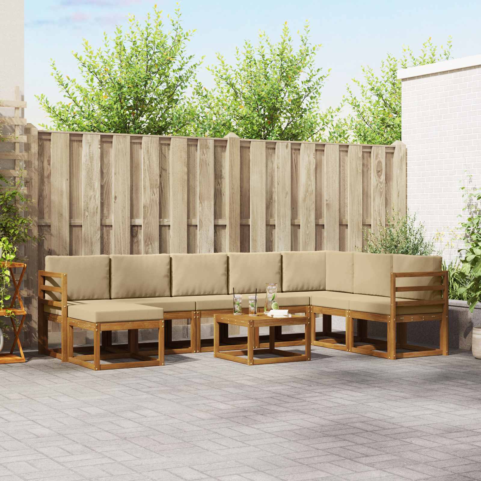 Outdoor-Sofagarnitur 9 stk. Natur und Beige