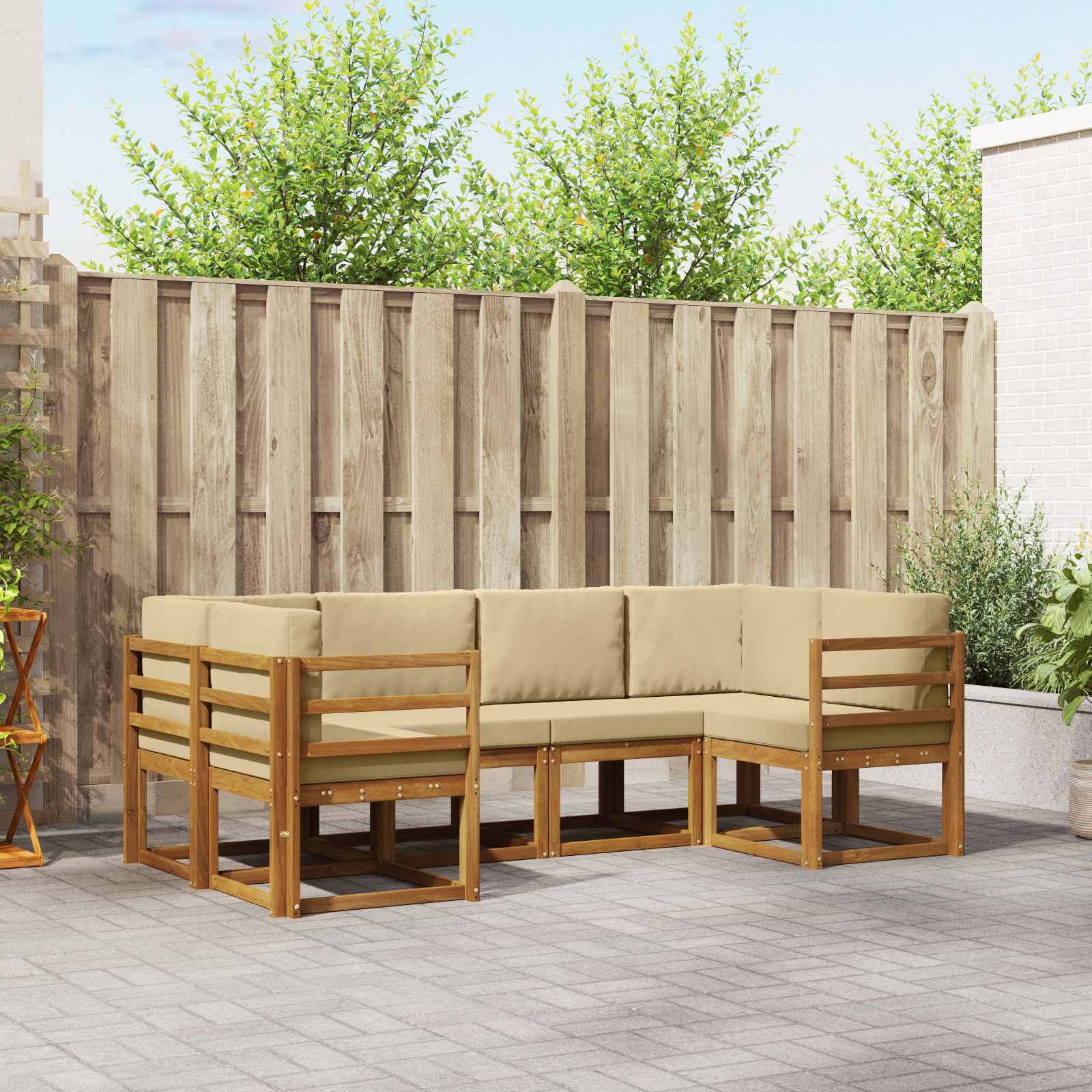 Outdoor-Sofagarnitur 6 stk. Natur und Beige