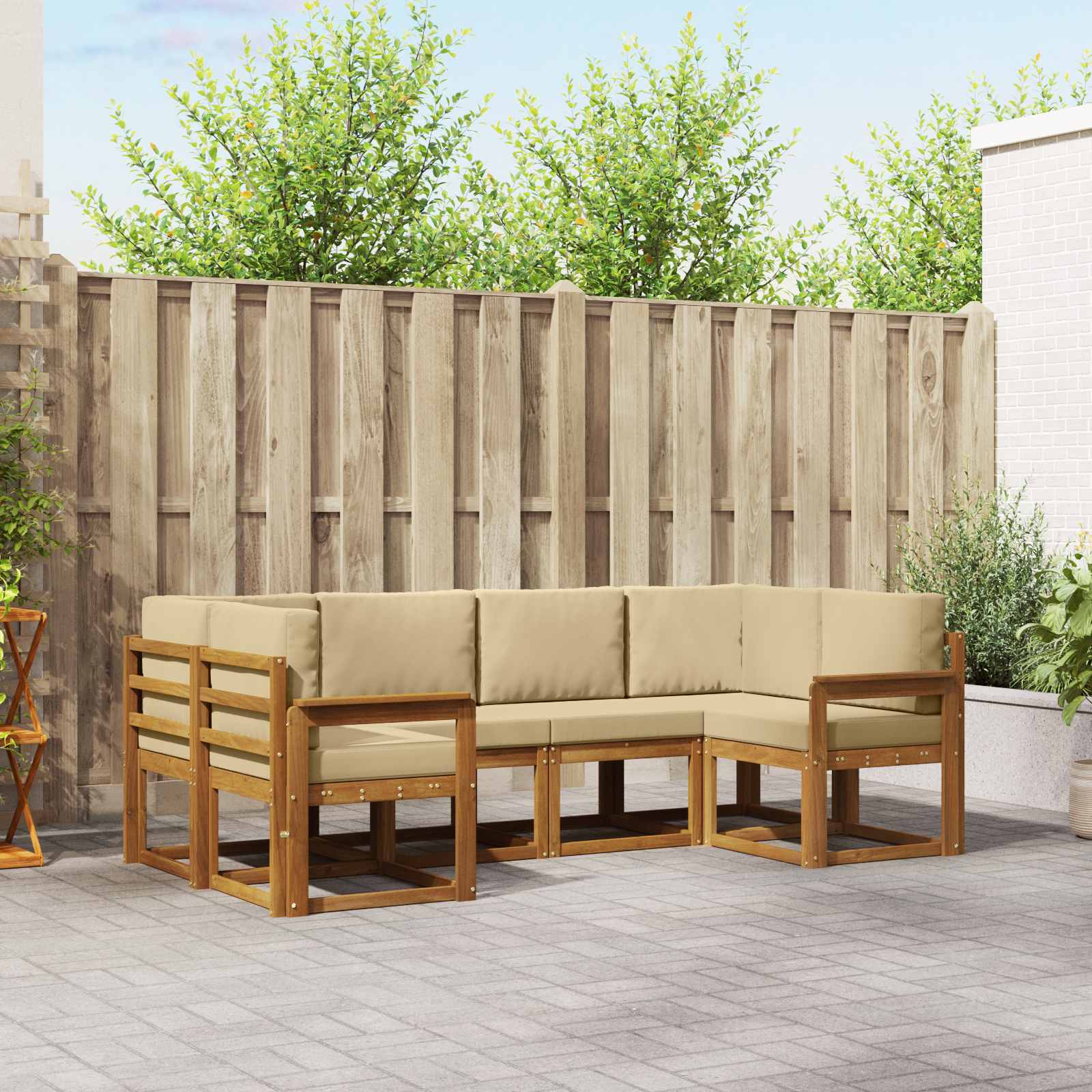 Outdoor-Sofagarnitur 6 stk. Natur und Beige