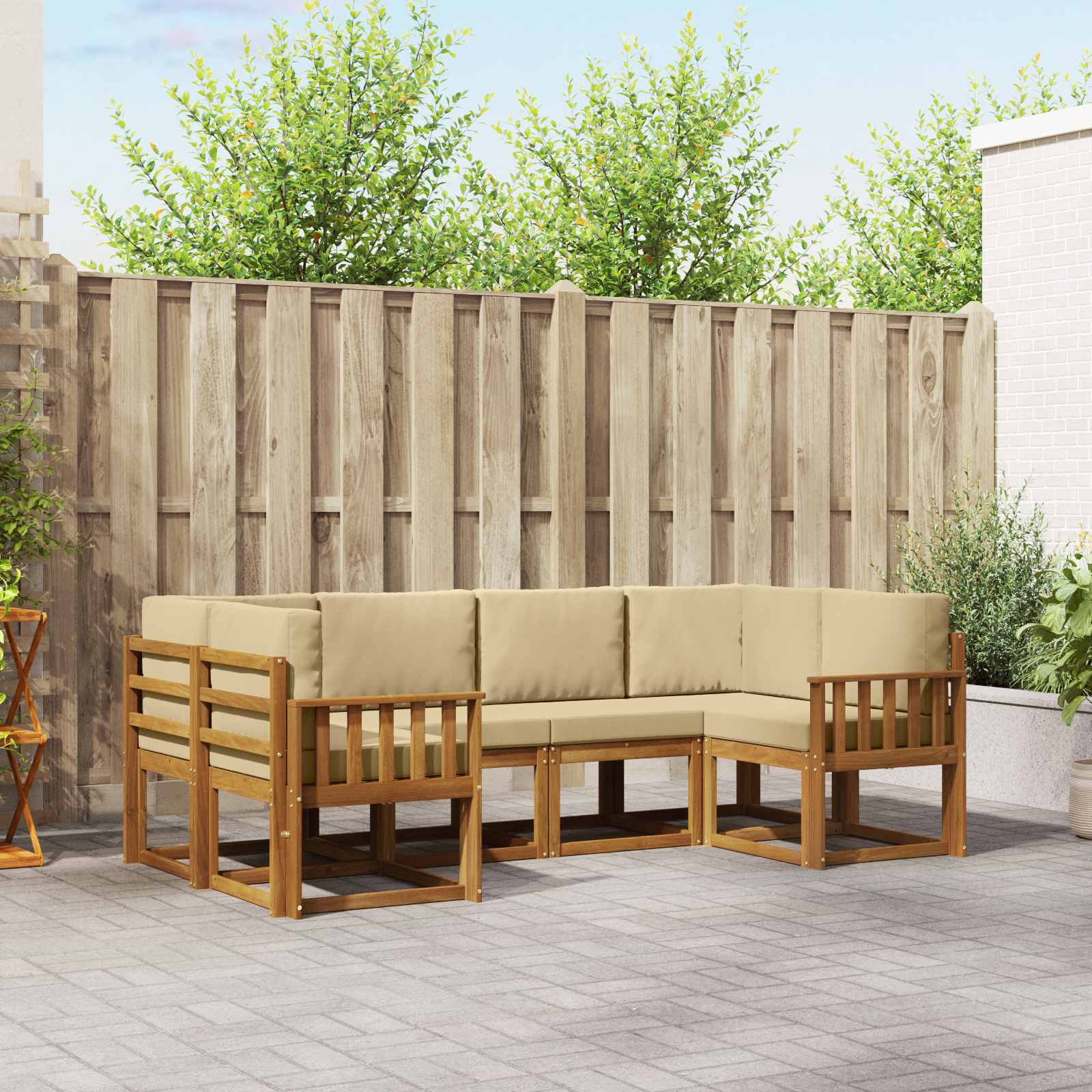 Outdoor-Sofagarnitur 6 stk. Natur und Beige