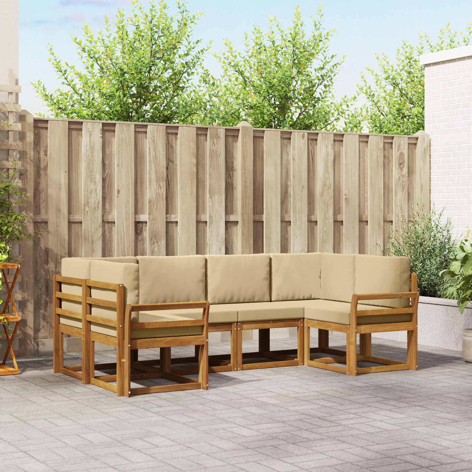 Outdoor-Sofagarnitur 6 stk. Natur und Beige