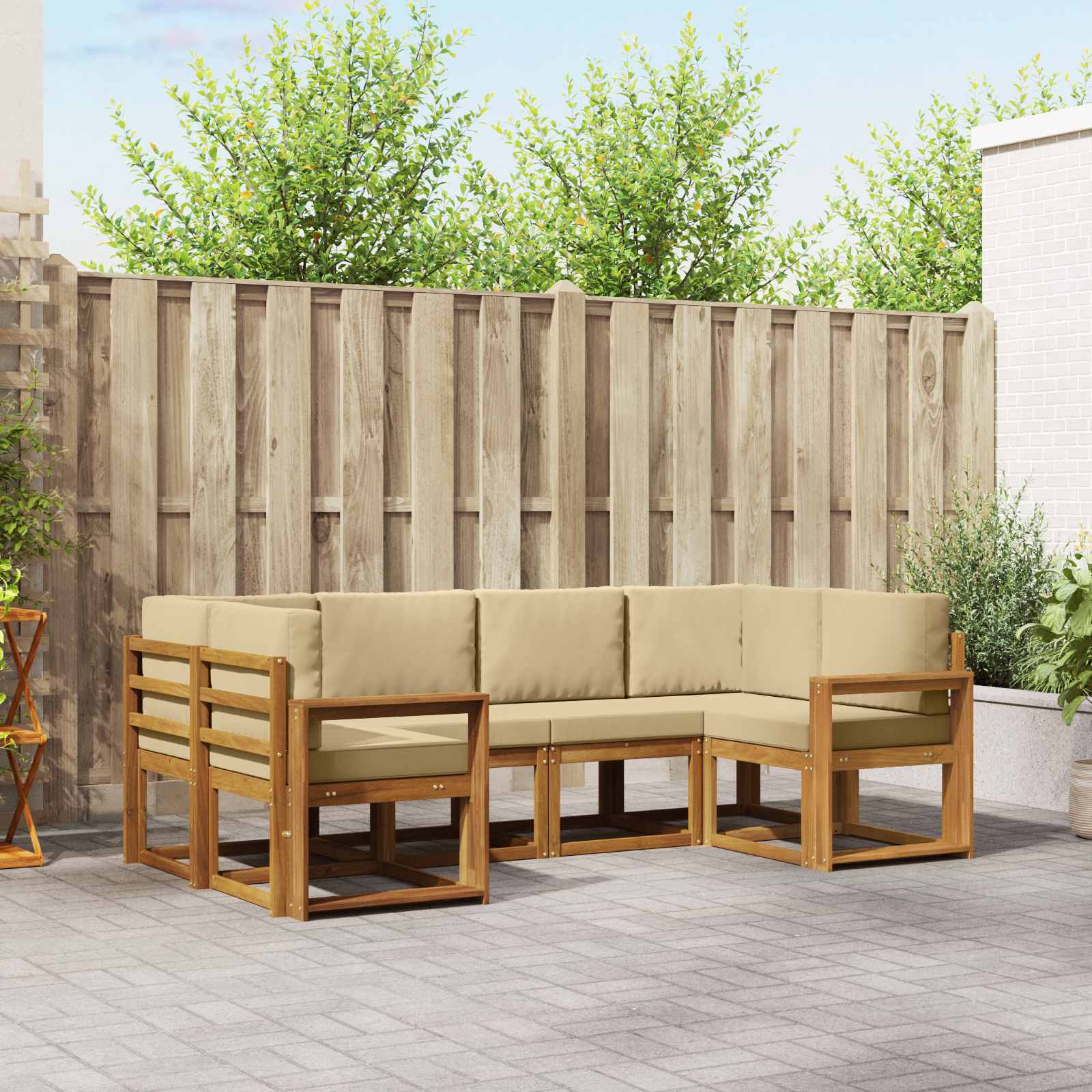 Outdoor-Sofagarnitur 6 stk. Natur und Beige