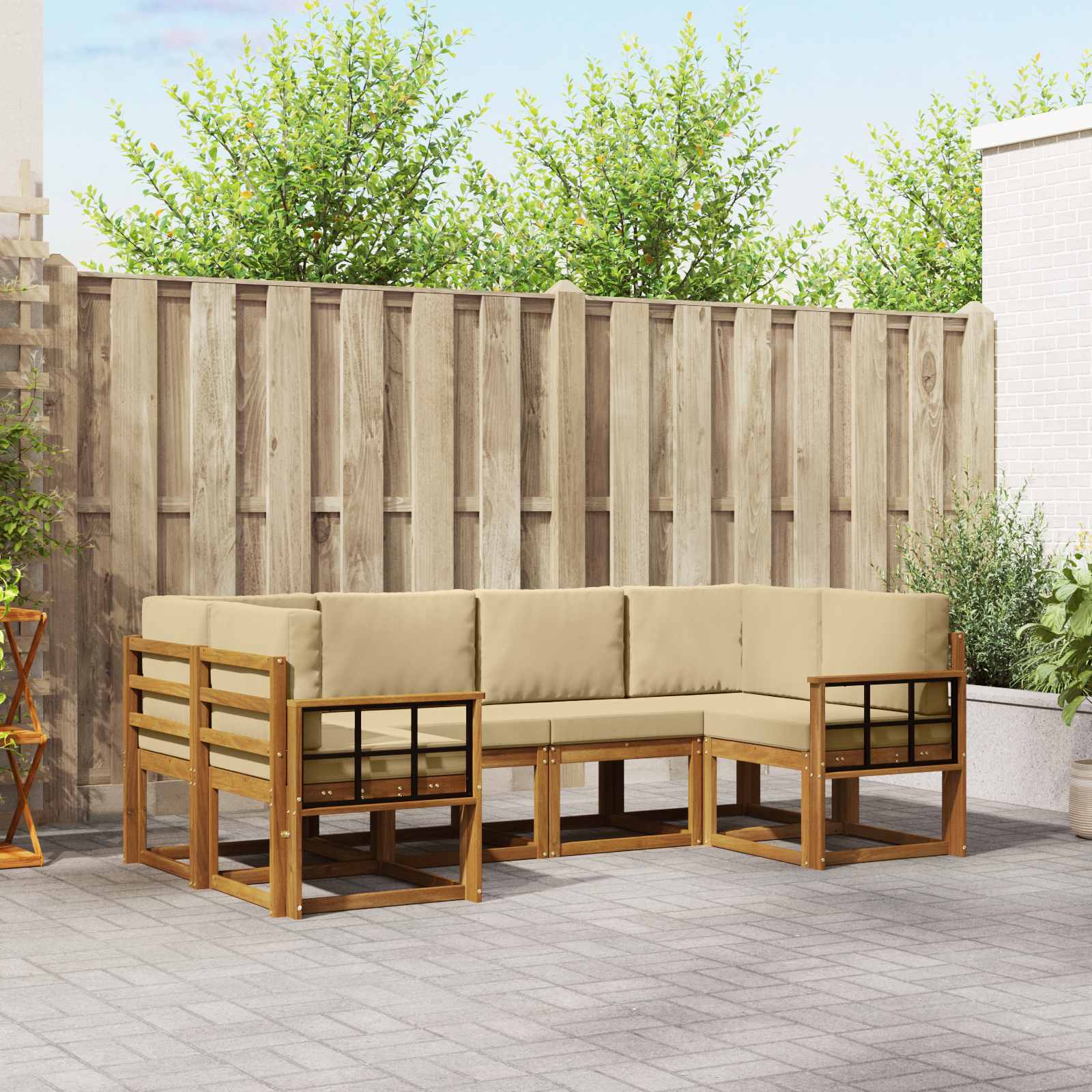 Outdoor-Sofagarnitur 6 stk. Natur und Beige