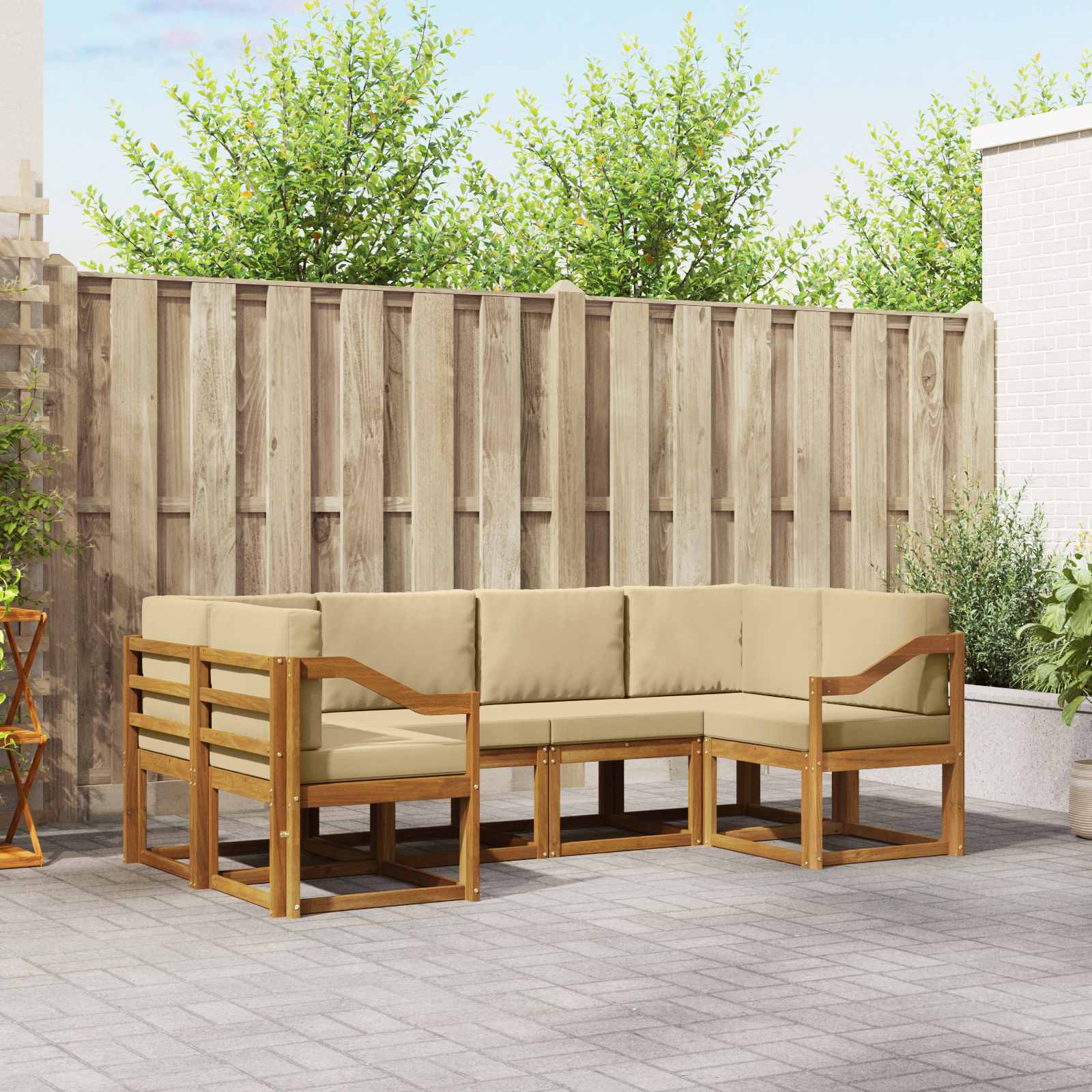 Outdoor-Sofagarnitur 6 stk. Natur und Beige
