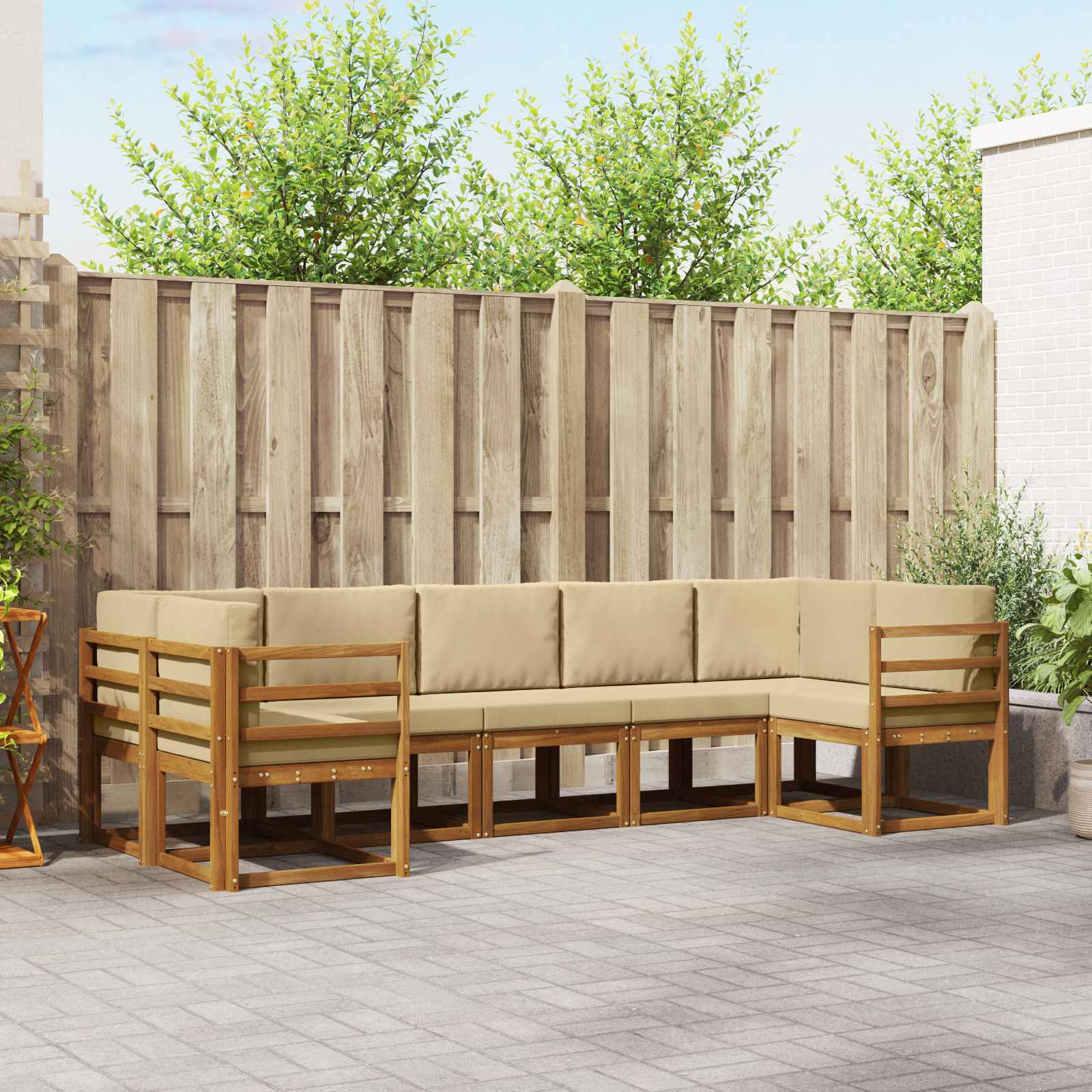 Outdoor-Sofagarnitur 7 stk. Natur und Beige