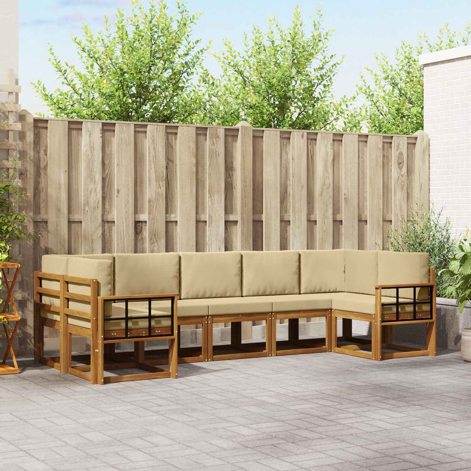Outdoor-Sofagarnitur 7 stk. Natur und Beige