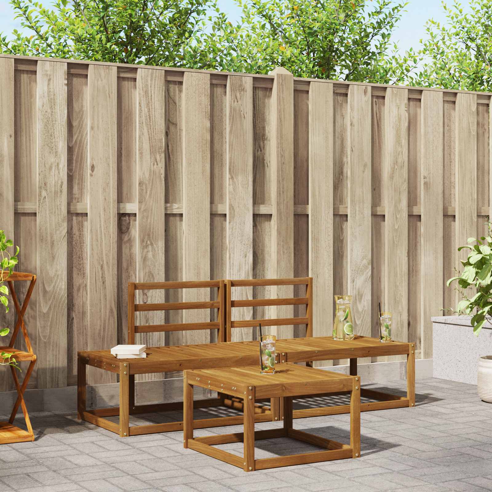 Outdoor-Sofagarnitur 3 stk. Natur Massivholz Akazie