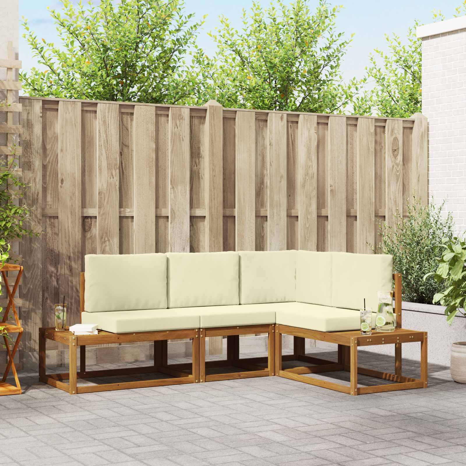 4 stk. Outdoor-Sofagarnitur Massives Akazienholz und Polyester