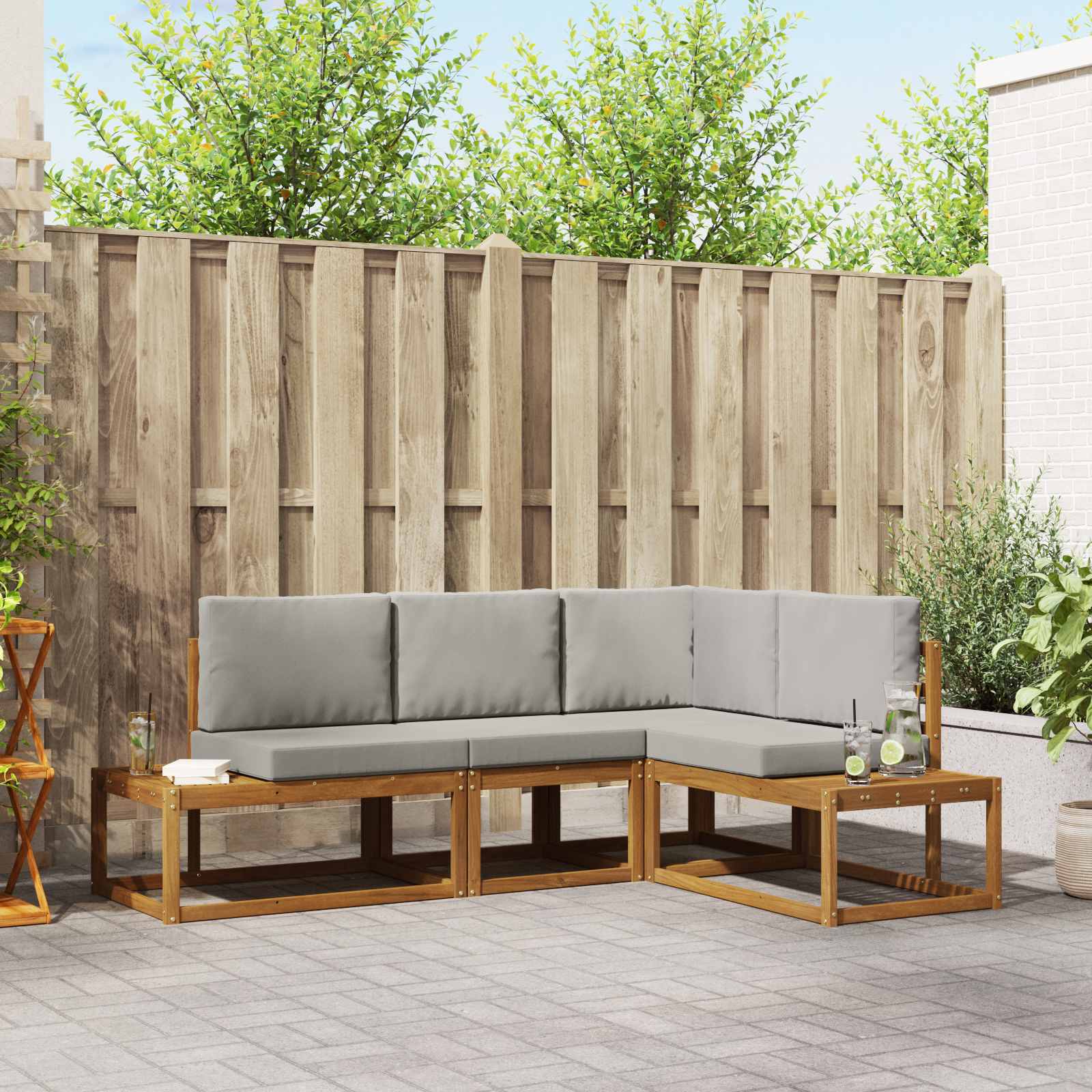 4 stk. Outdoor-Sofagarnitur Massives Akazienholz und Polyester