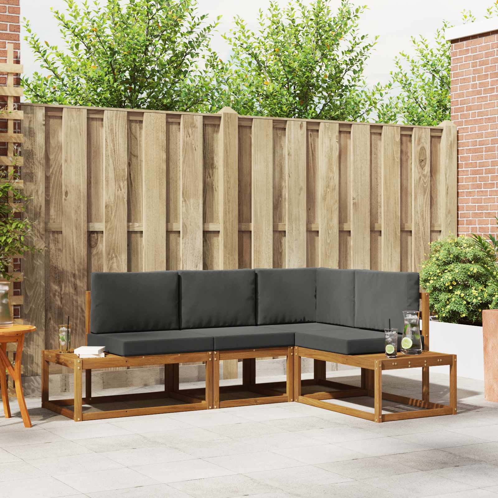 4 stk. Outdoor-Sofagarnitur Massives Akazienholz und Polyester