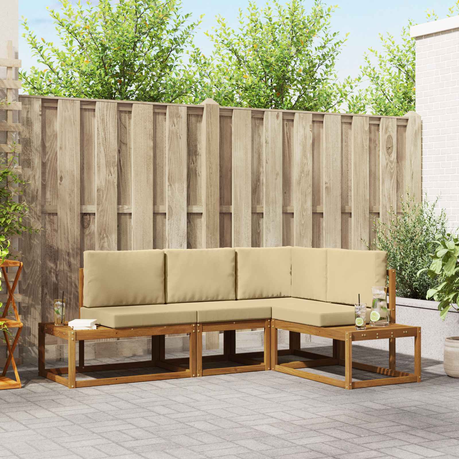 4 stk. Outdoor-Sofagarnitur Massives Akazienholz und Polyester