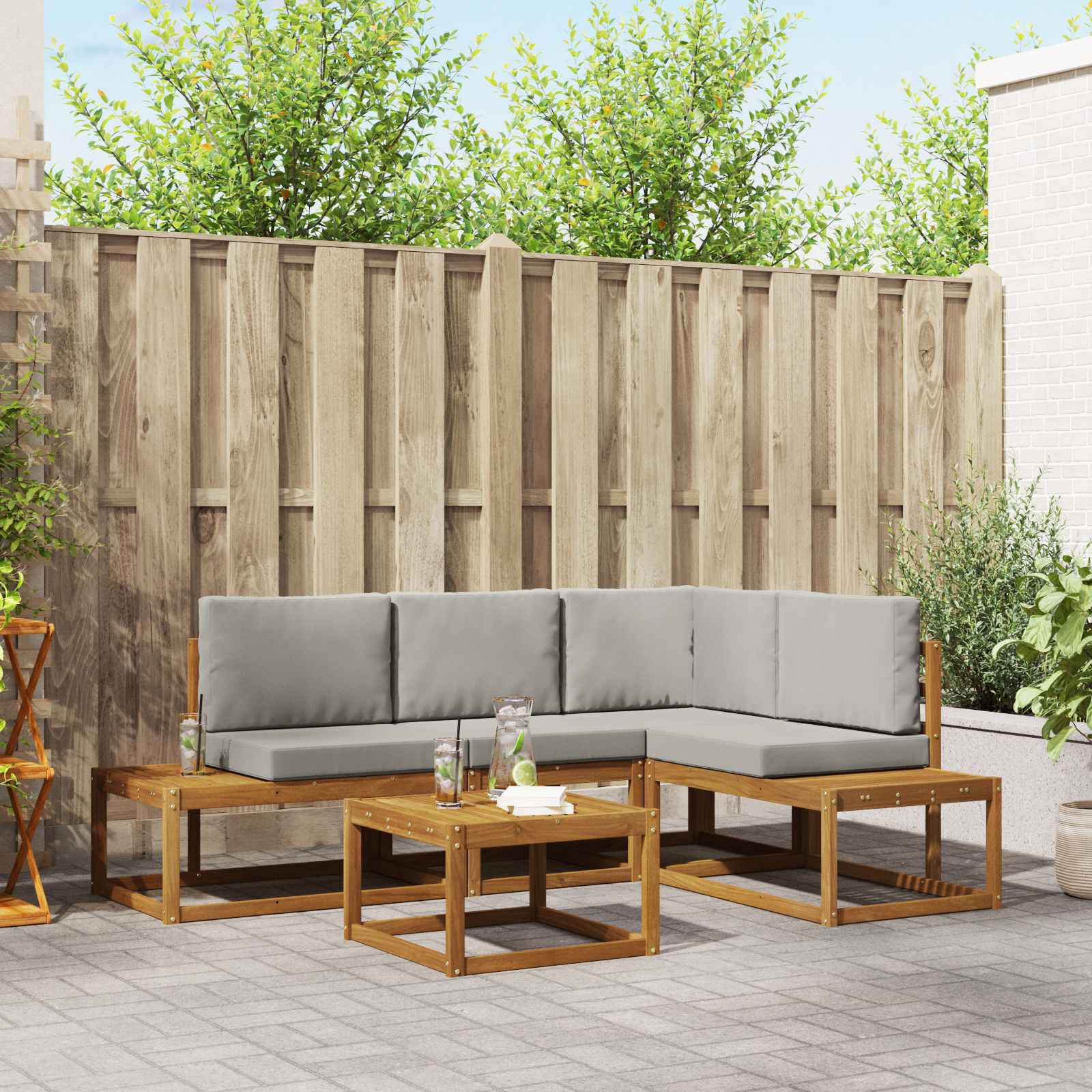 5 stk. Outdoor-Sofagarnitur Massives Akazienholz und Polyester