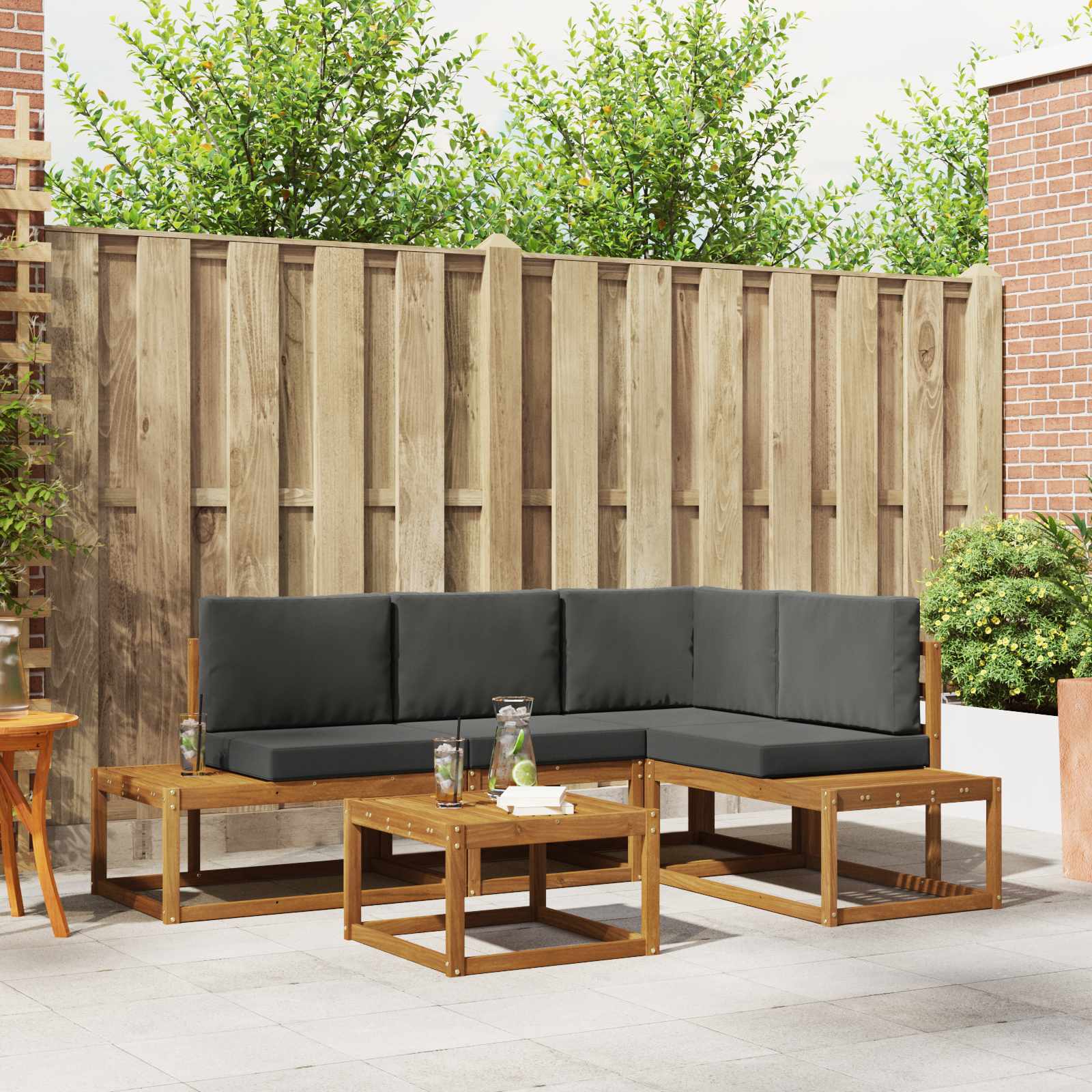 5 stk. Outdoor-Sofagarnitur Massives Akazienholz und Polyester