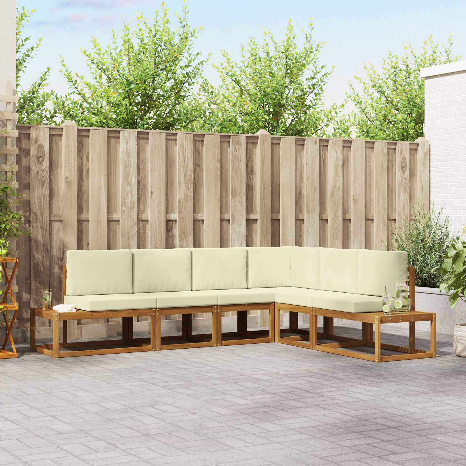 6 stk. Outdoor-Sofagarnitur Massives Akazienholz und Polyester