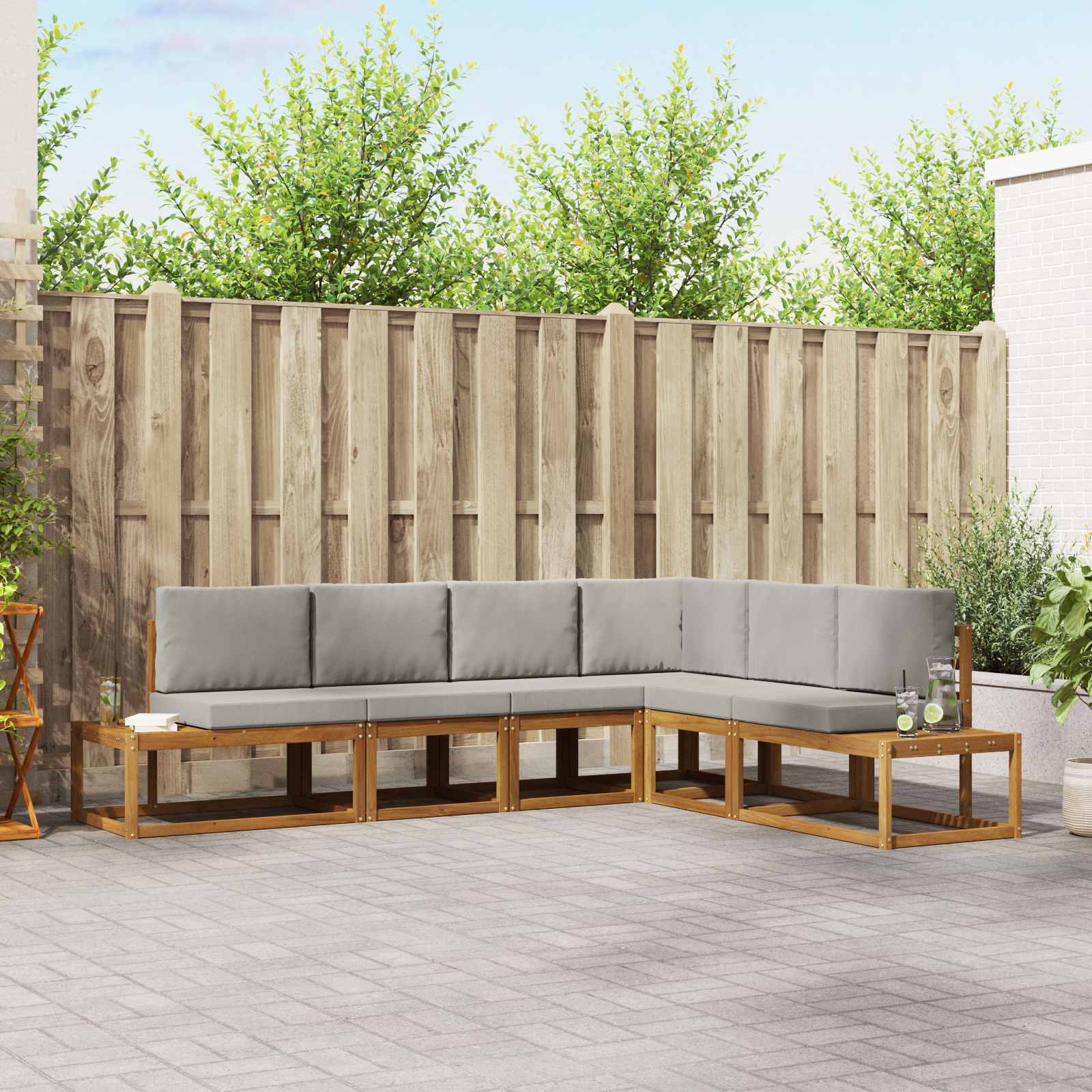 6 stk. Outdoor-Sofagarnitur Massives Akazienholz und Polyester