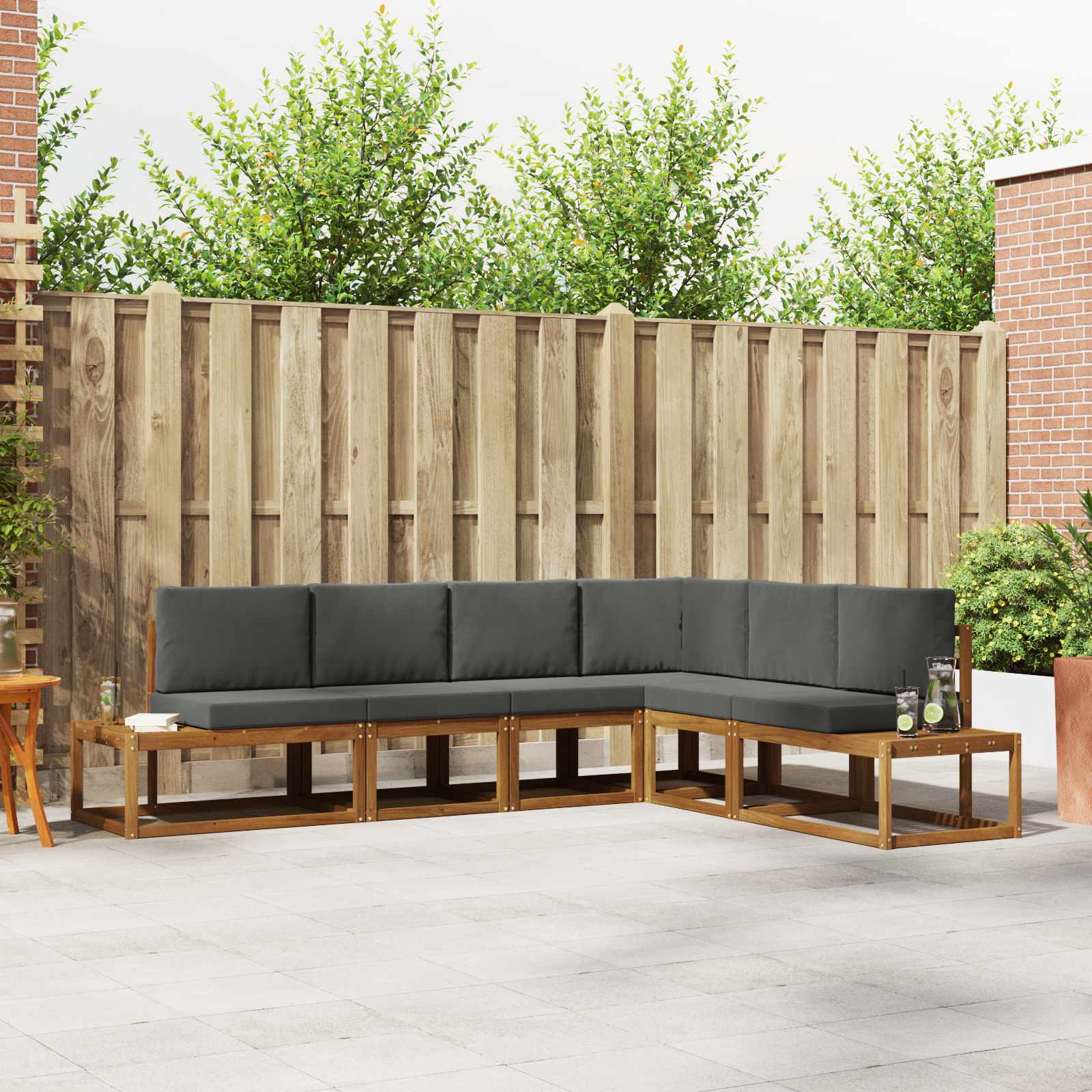 6 stk. Outdoor-Sofagarnitur Massives Akazienholz und Polyester