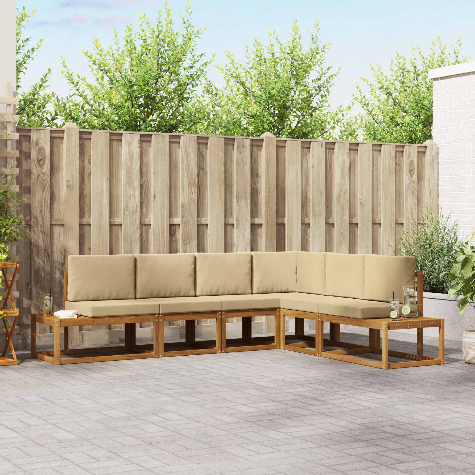 6 stk. Outdoor-Sofagarnitur Massives Akazienholz und Polyester