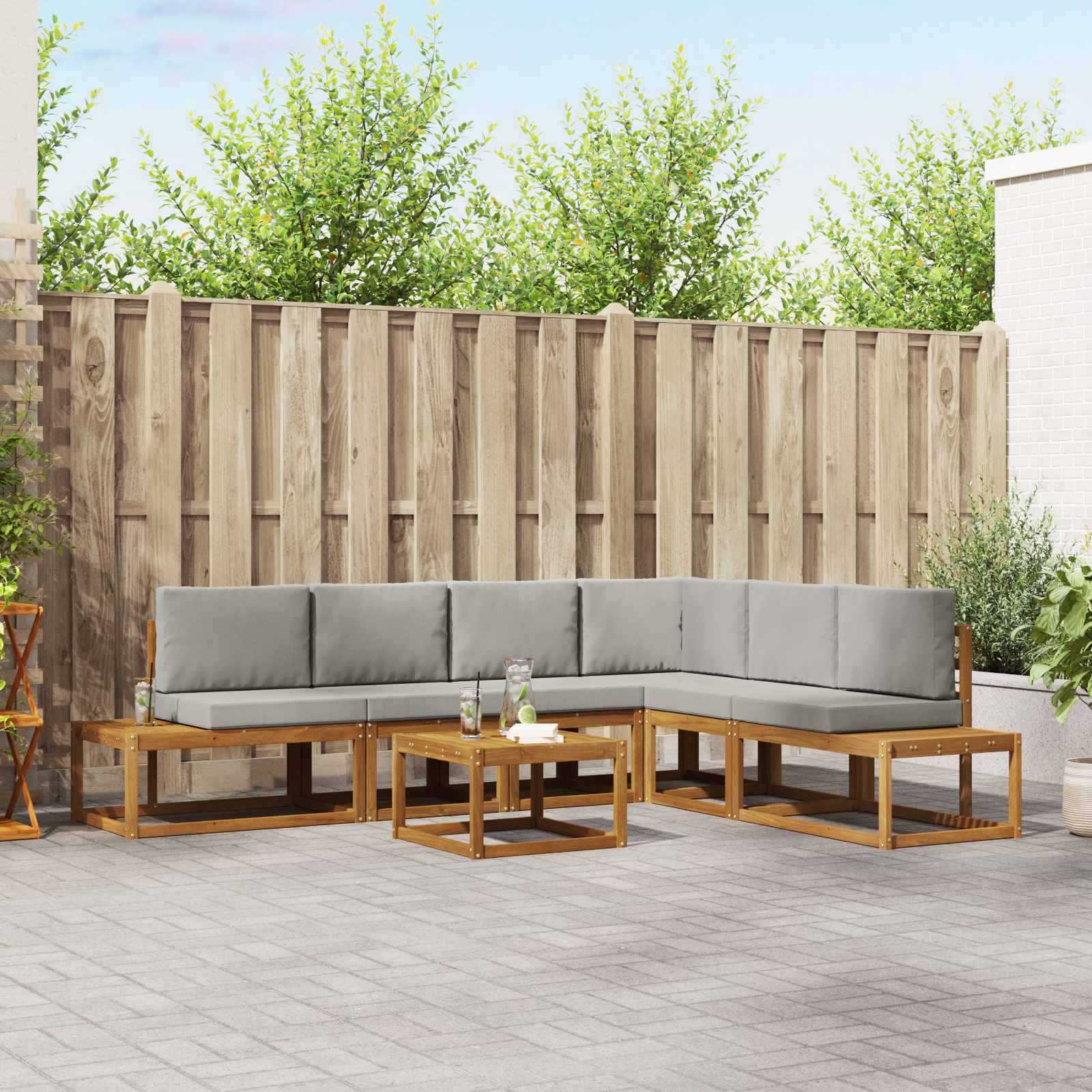 7 stk. Outdoor-Sofagarnitur Massives Akazienholz und Polyester