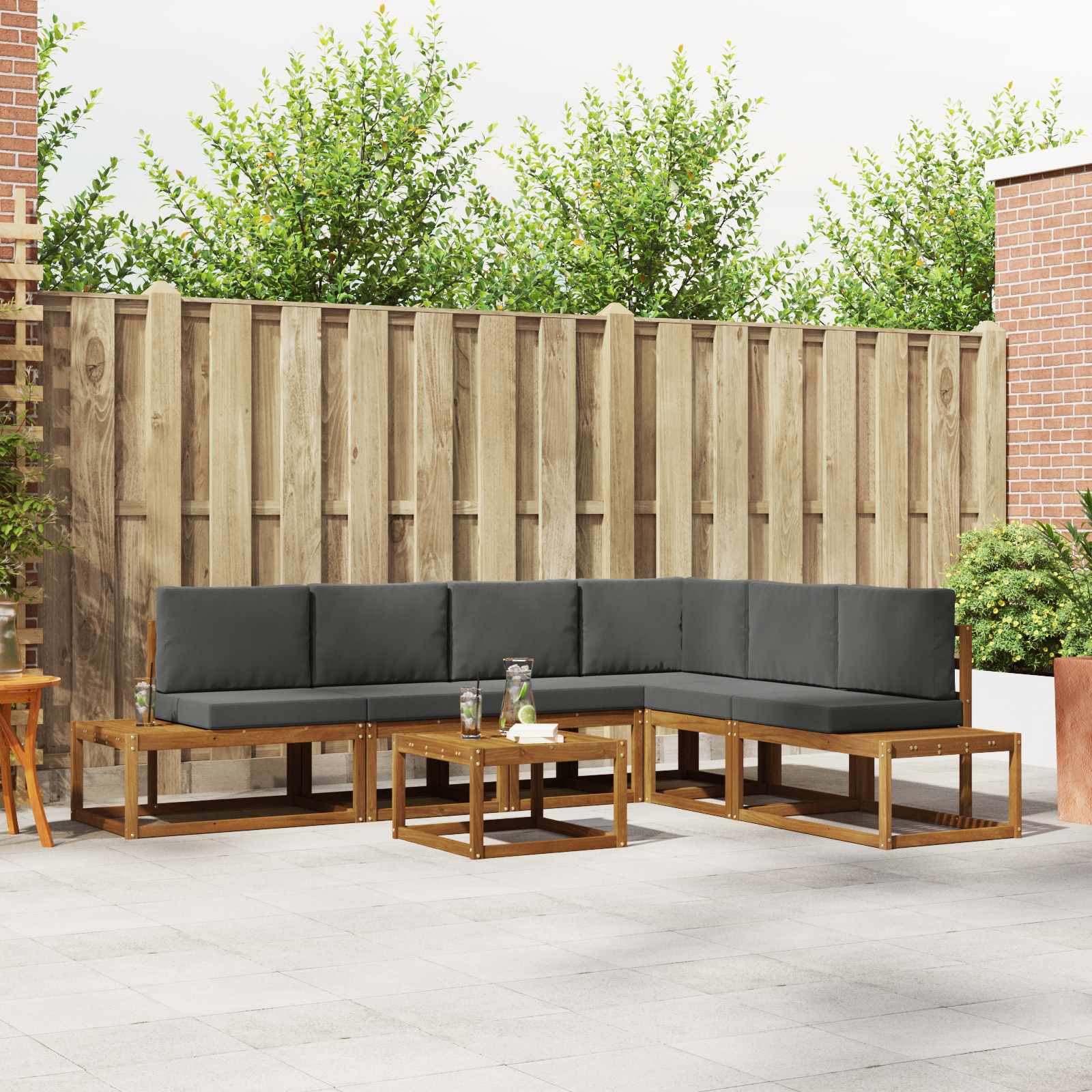 7 stk. Outdoor-Sofagarnitur Massives Akazienholz und Polyester