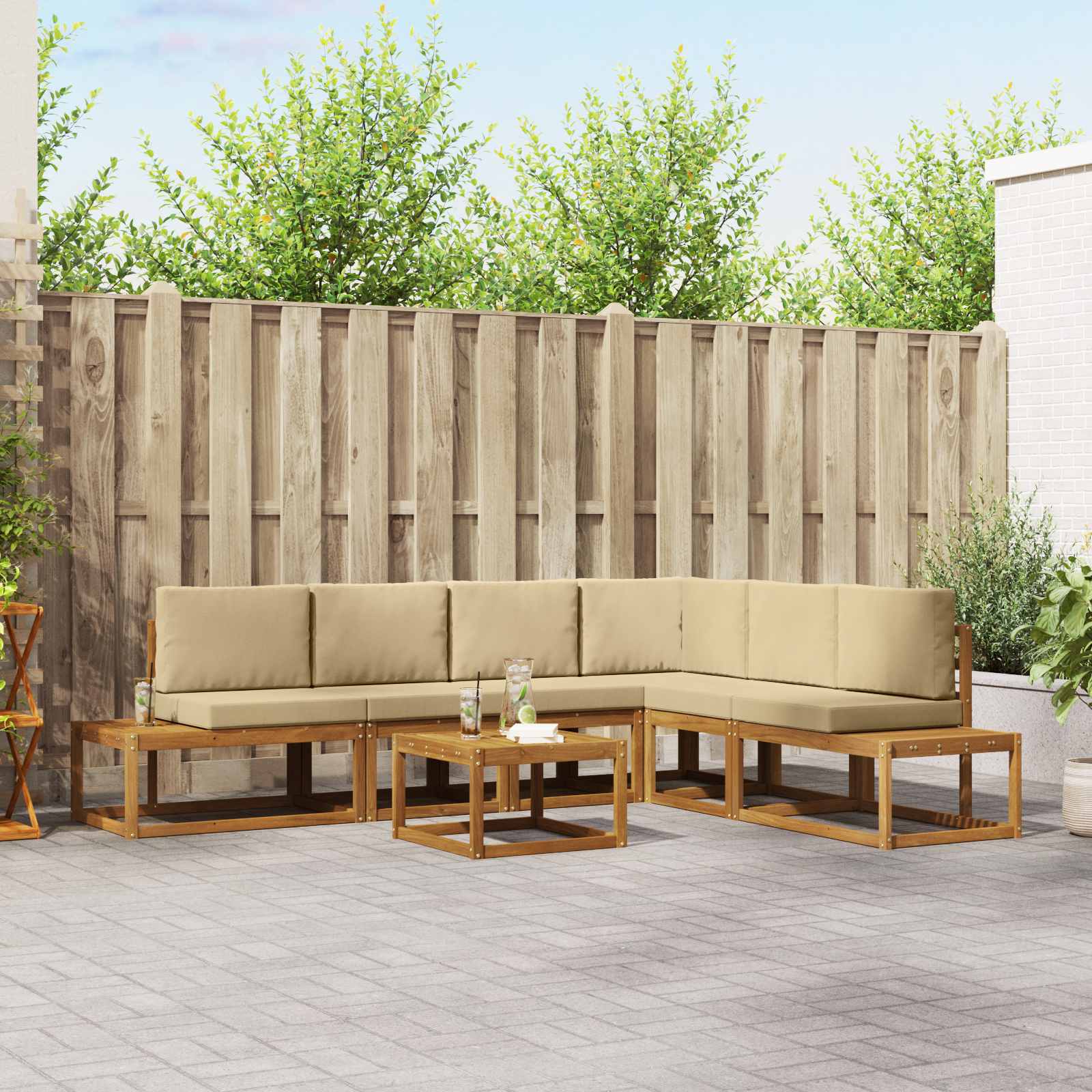 7 stk. Outdoor-Sofagarnitur Massives Akazienholz und Polyester