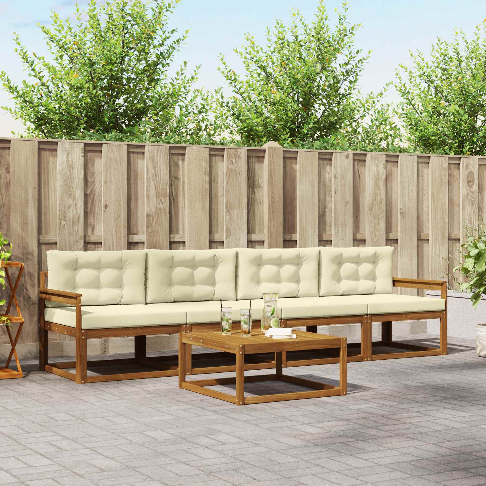 Outdoor-Sofagarnitur 5 stk. Natur und Creme