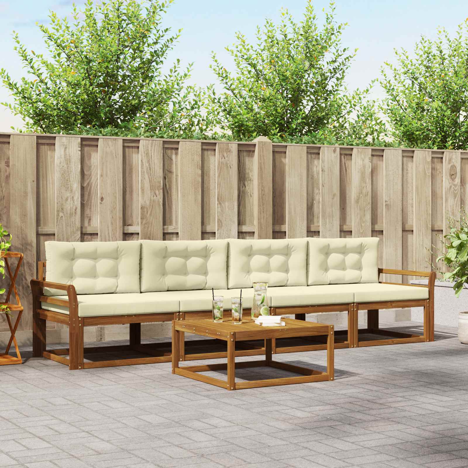 Outdoor-Sofagarnitur 5 stk. Natur und Creme