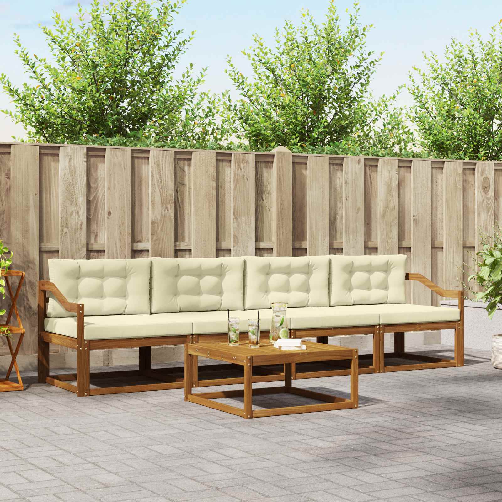 Outdoor-Sofagarnitur 5 stk. Natur und Creme