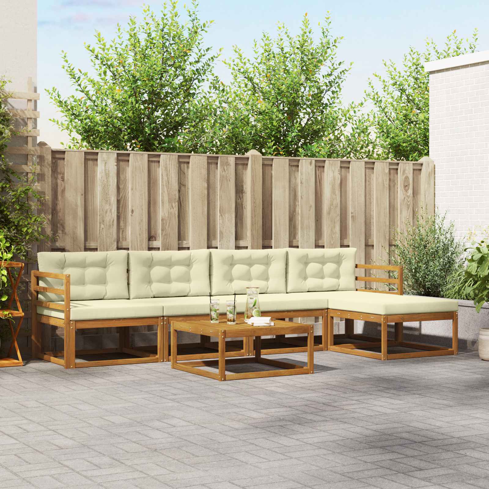Outdoor-Sofagarnitur 6 stk. Natur und Creme