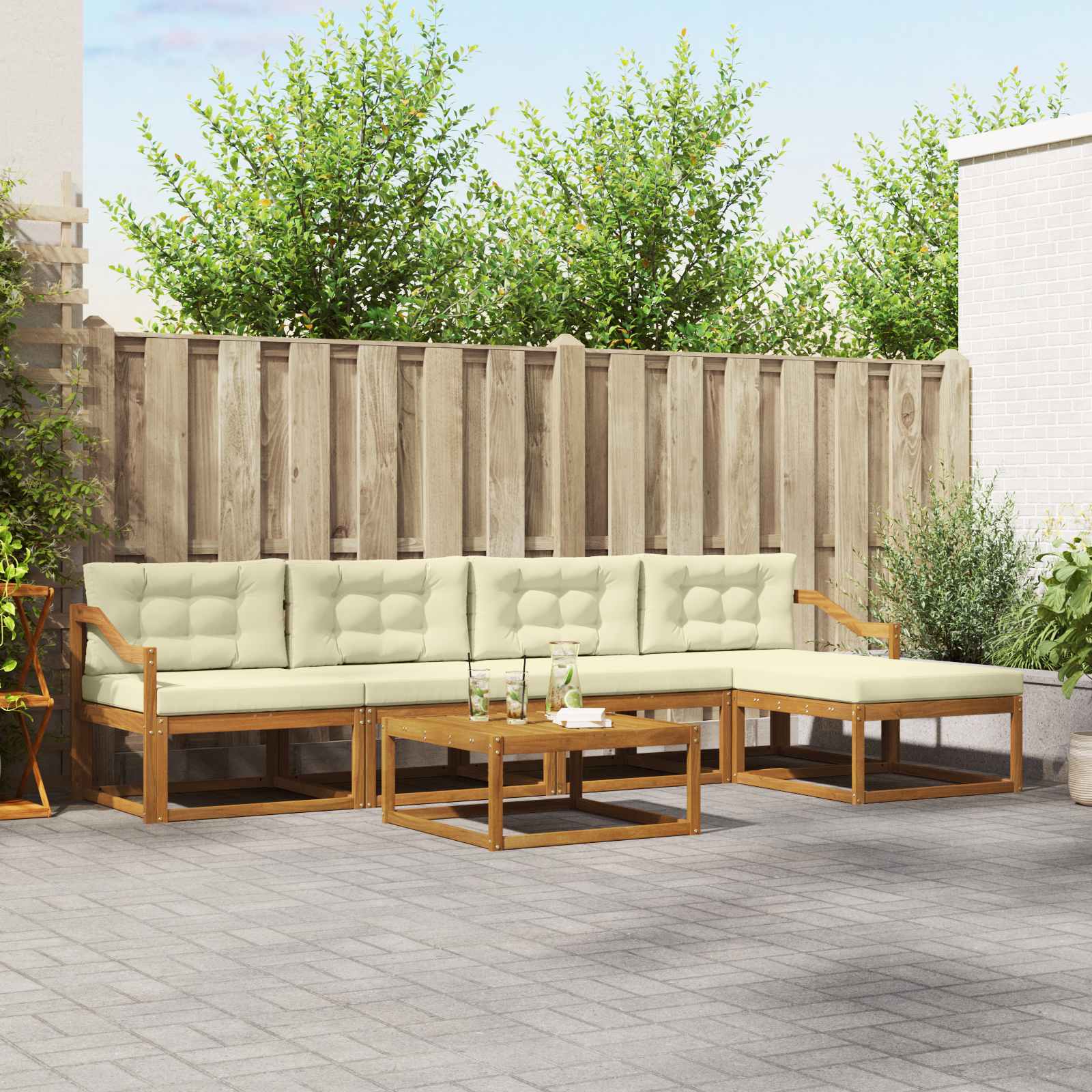 Outdoor-Sofagarnitur 6 stk. Natur und Creme