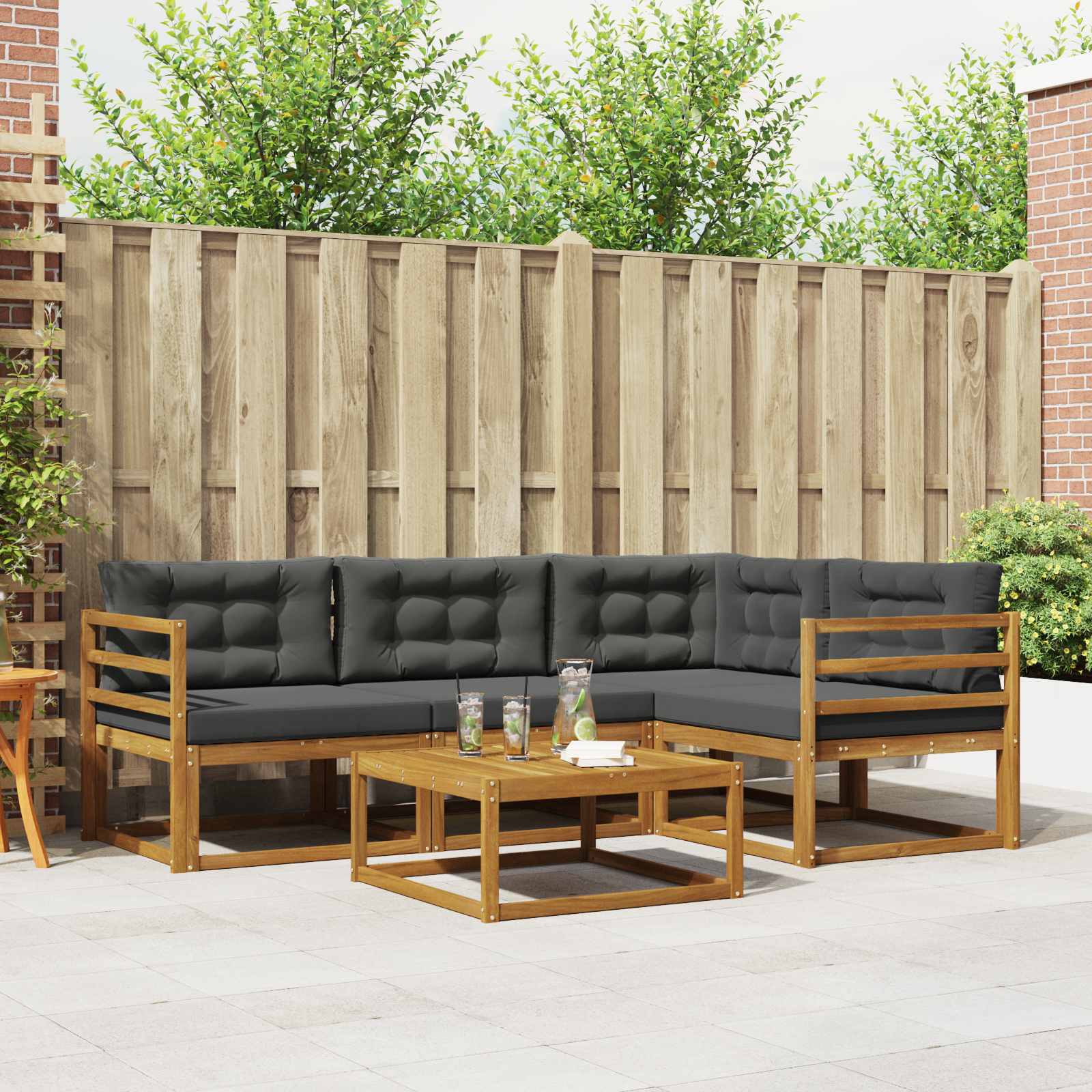 Outdoor-Sofagarnitur 5 stk. Natur und Anthrazit