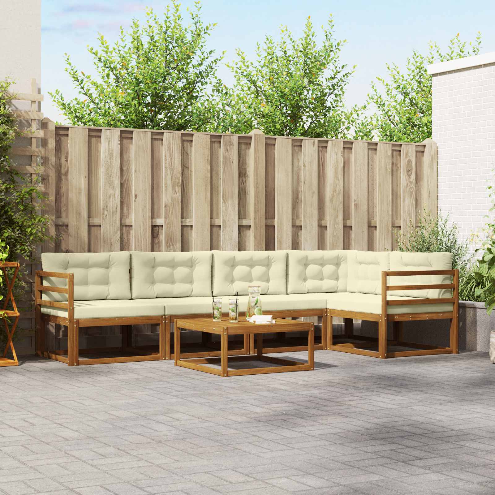 Outdoor-Sofagarnitur 6 stk. Natur und Creme