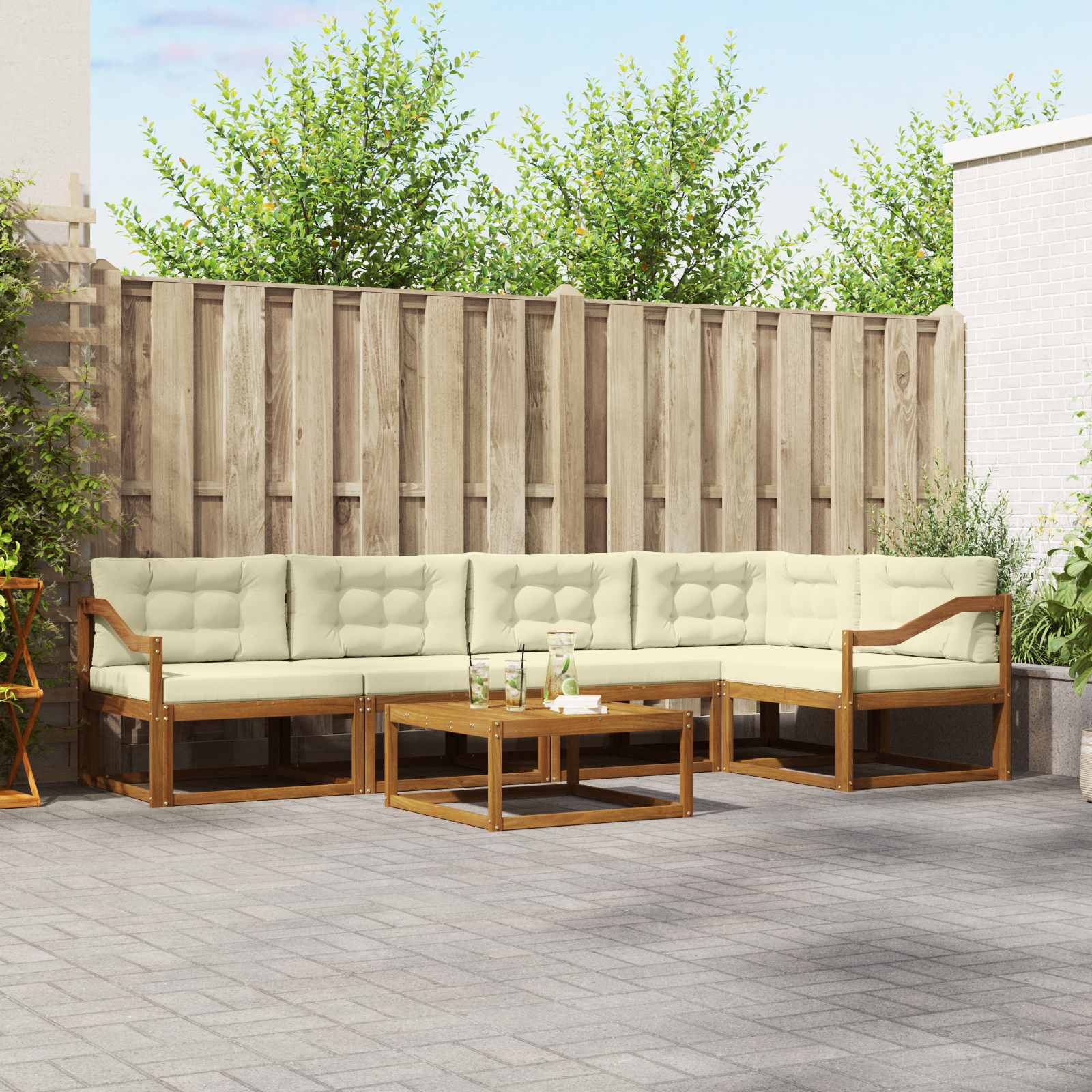 Outdoor-Sofagarnitur 6 stk. Natur und Creme