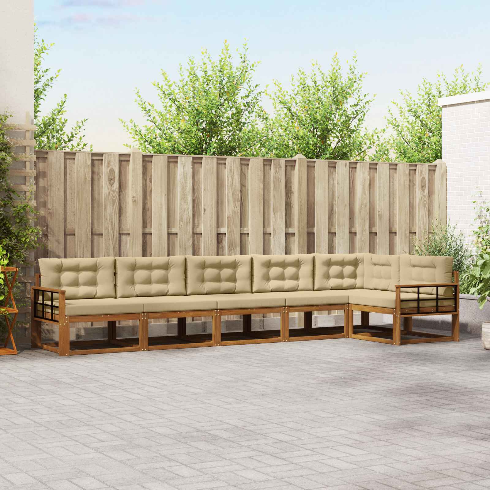 Outdoor-Sofagarnitur 6 stk. Natur und Beige