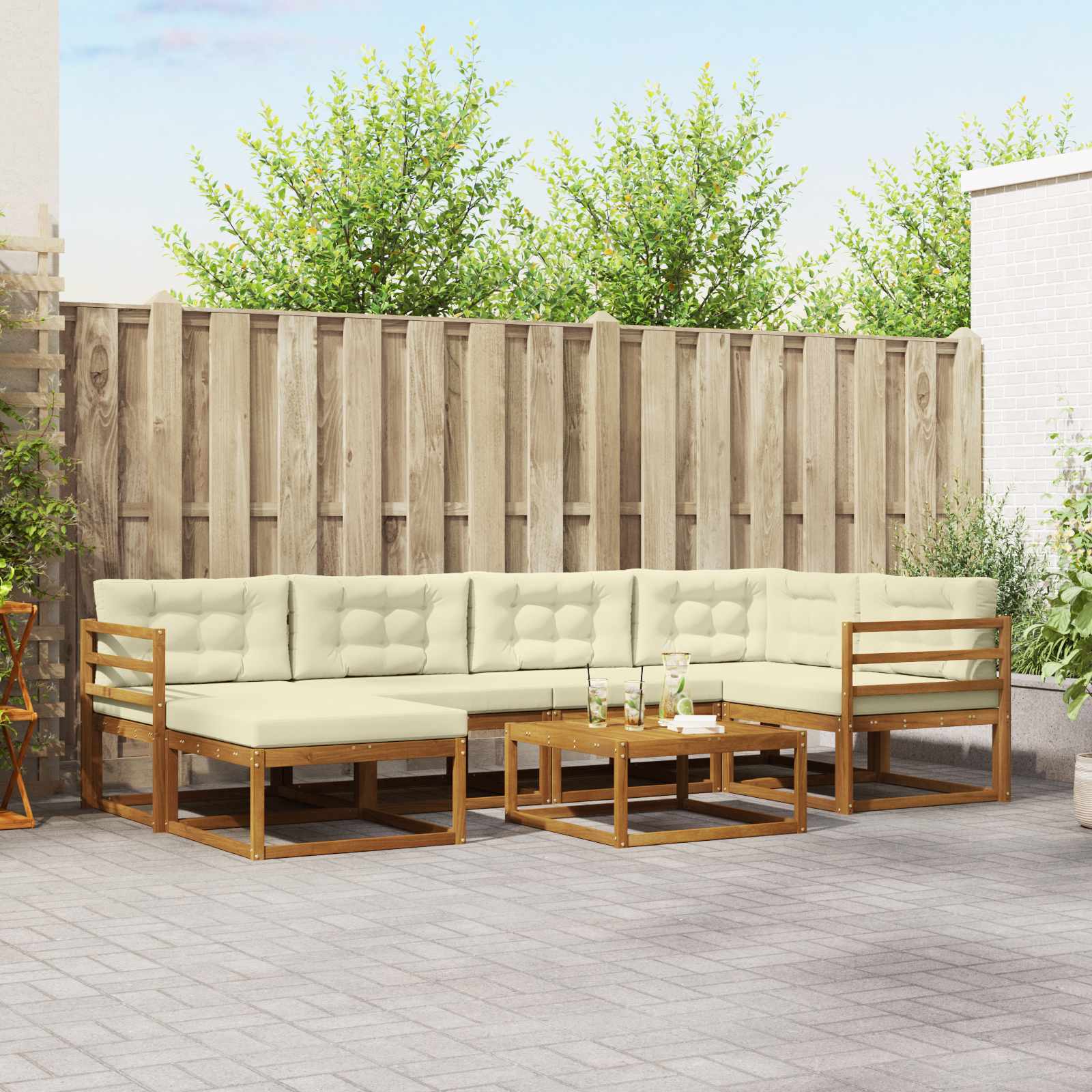 Outdoor-Sofagarnitur 7 stk. Natur und Creme