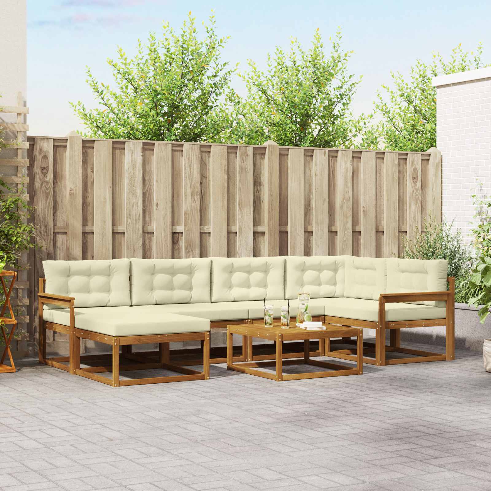 Outdoor-Sofagarnitur 7 stk. Natur und Creme