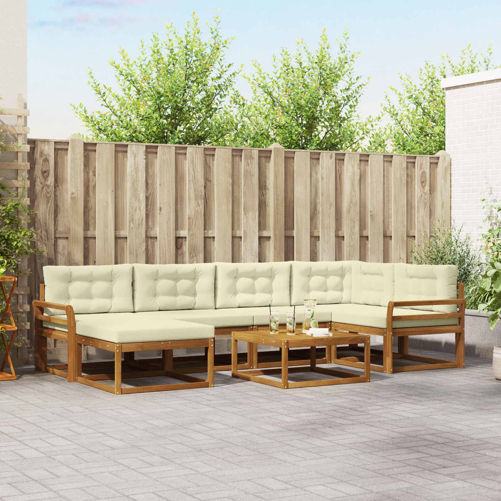 Outdoor-Sofagarnitur 7 stk. Natur und Creme