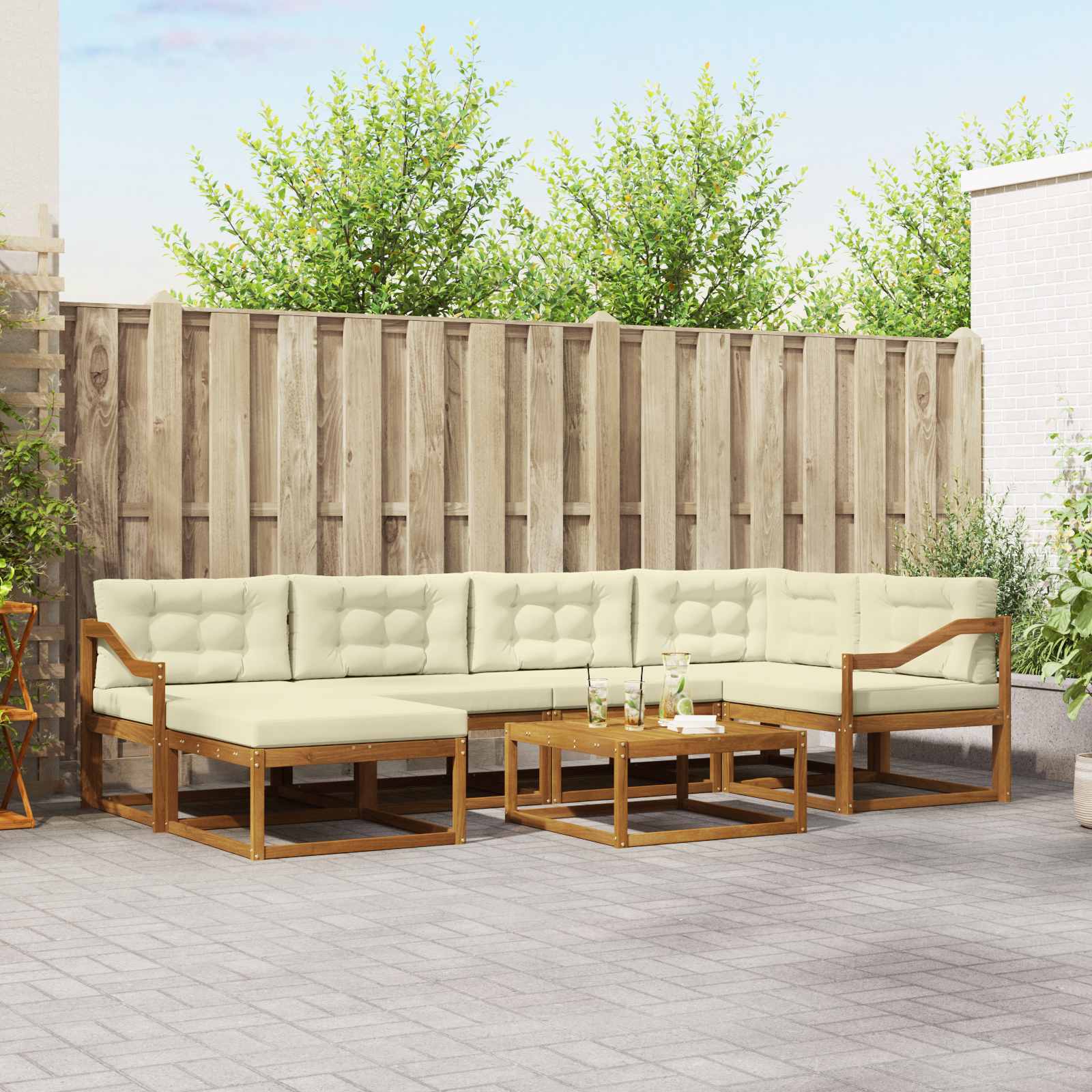Outdoor-Sofagarnitur 7 stk. Natur und Creme