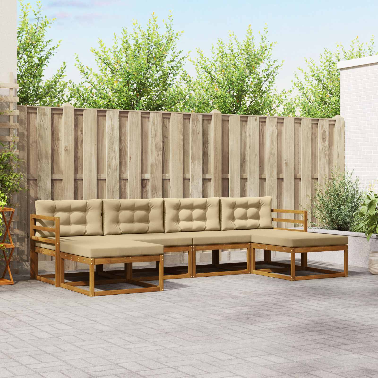 Outdoor-Sofagarnitur 6 stk. Natur und Beige