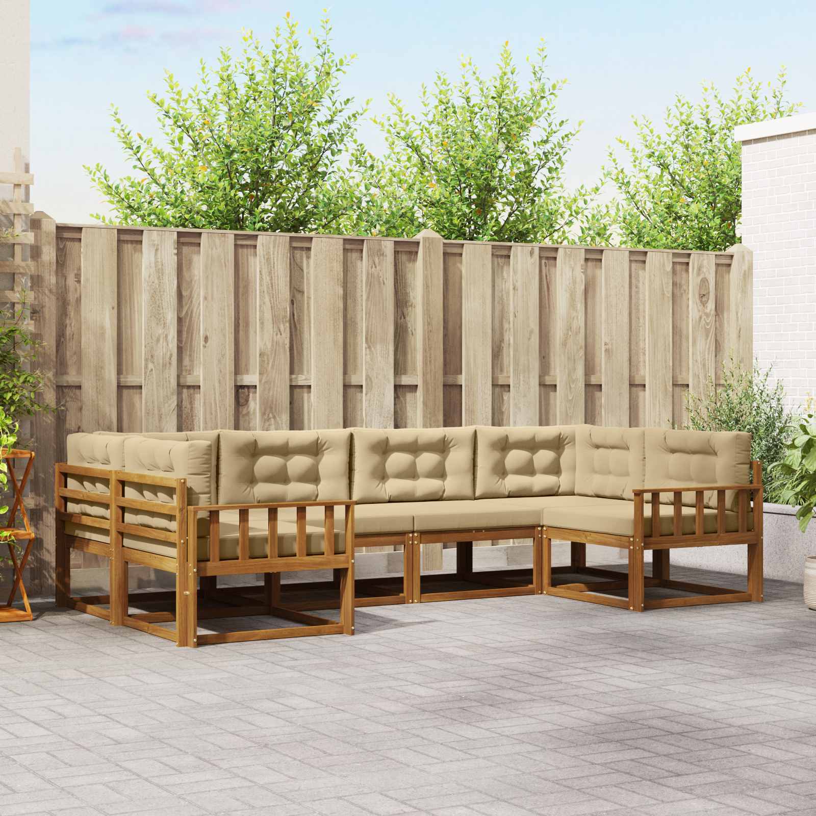 Outdoor-Sofagarnitur 6 stk. Natur und Beige