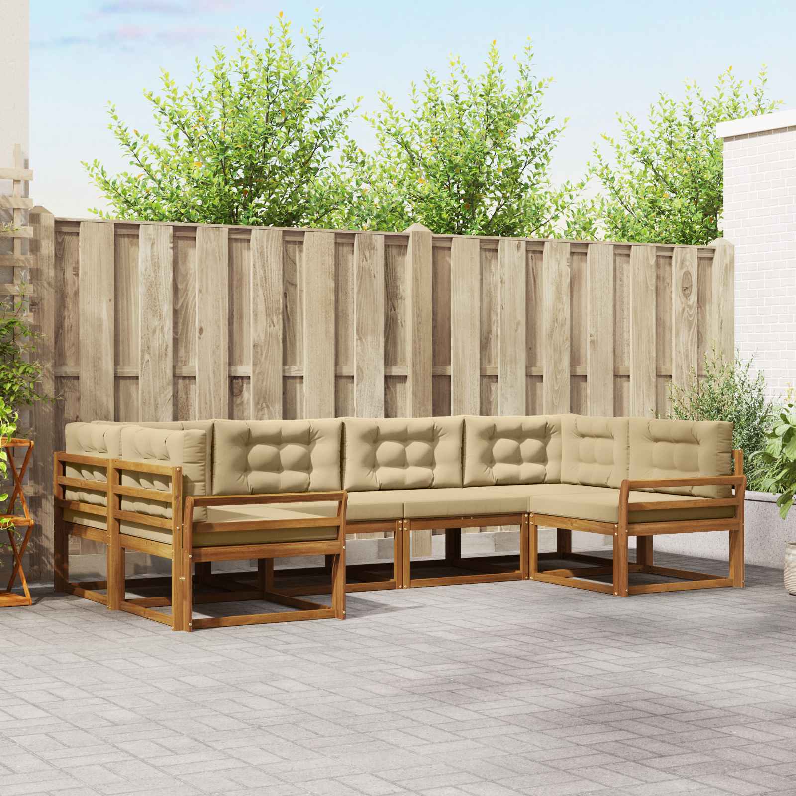 Outdoor-Sofagarnitur 6 stk. Natur und Beige