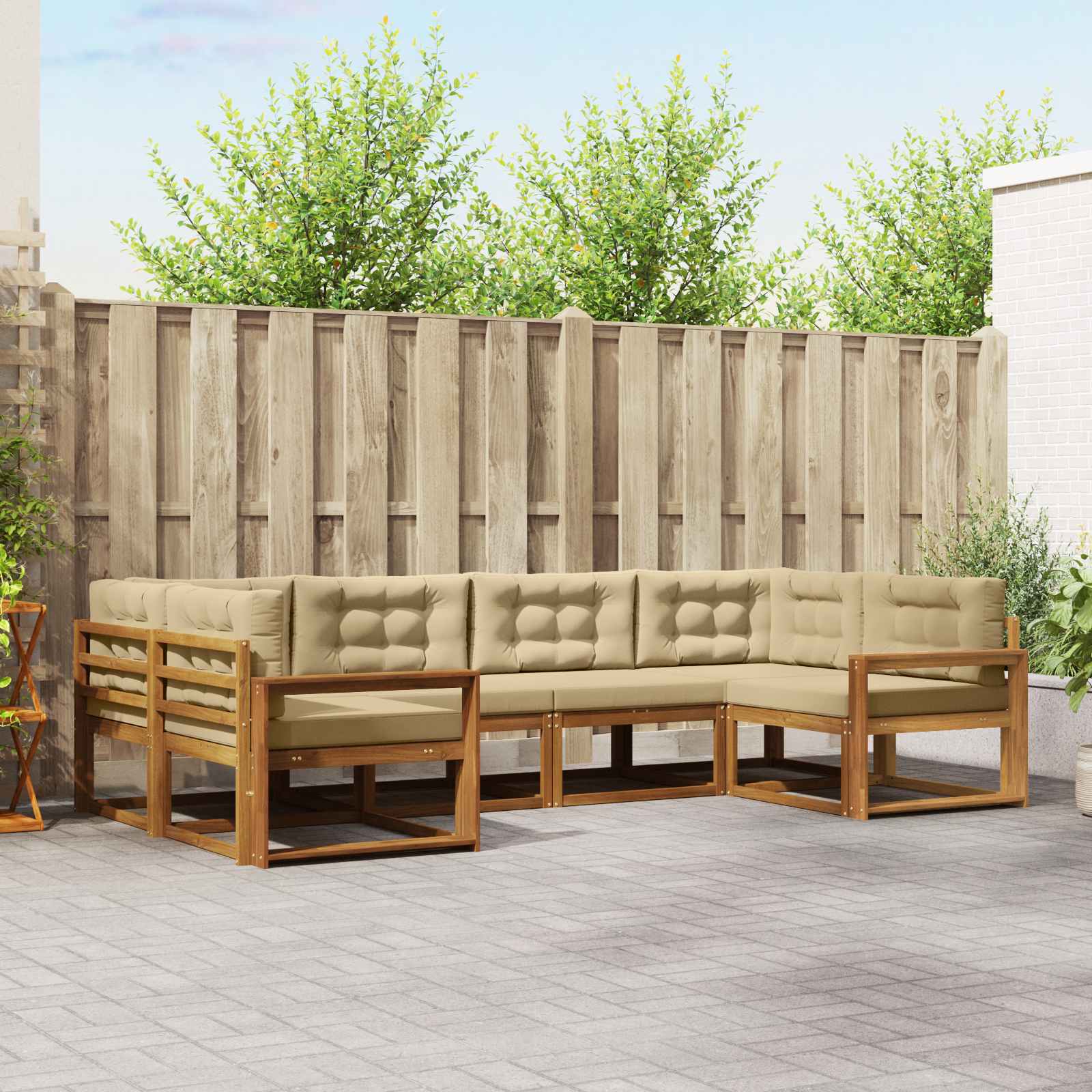 Outdoor-Sofagarnitur 6 stk. Natur und Beige