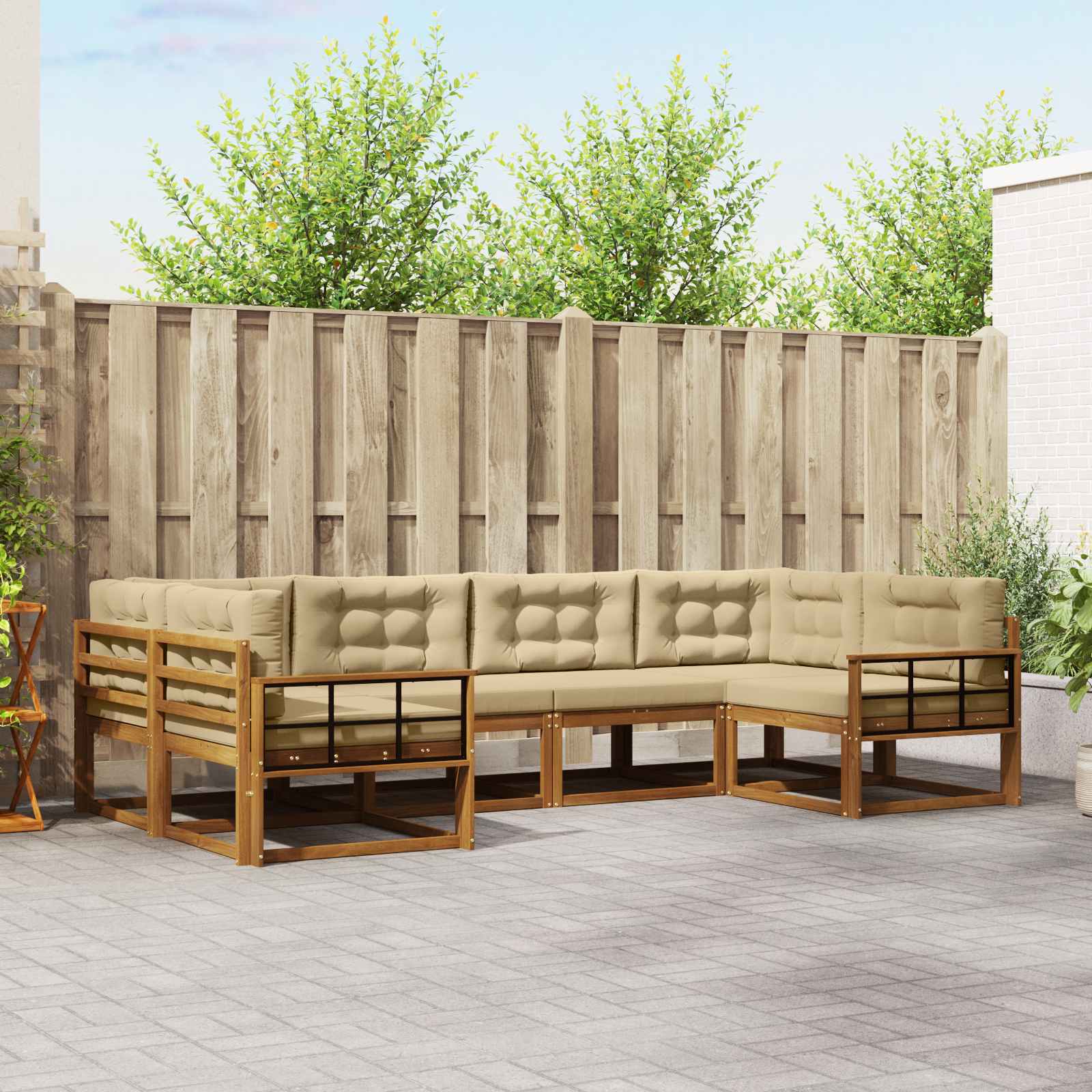Outdoor-Sofagarnitur 6 stk. Natur und Beige
