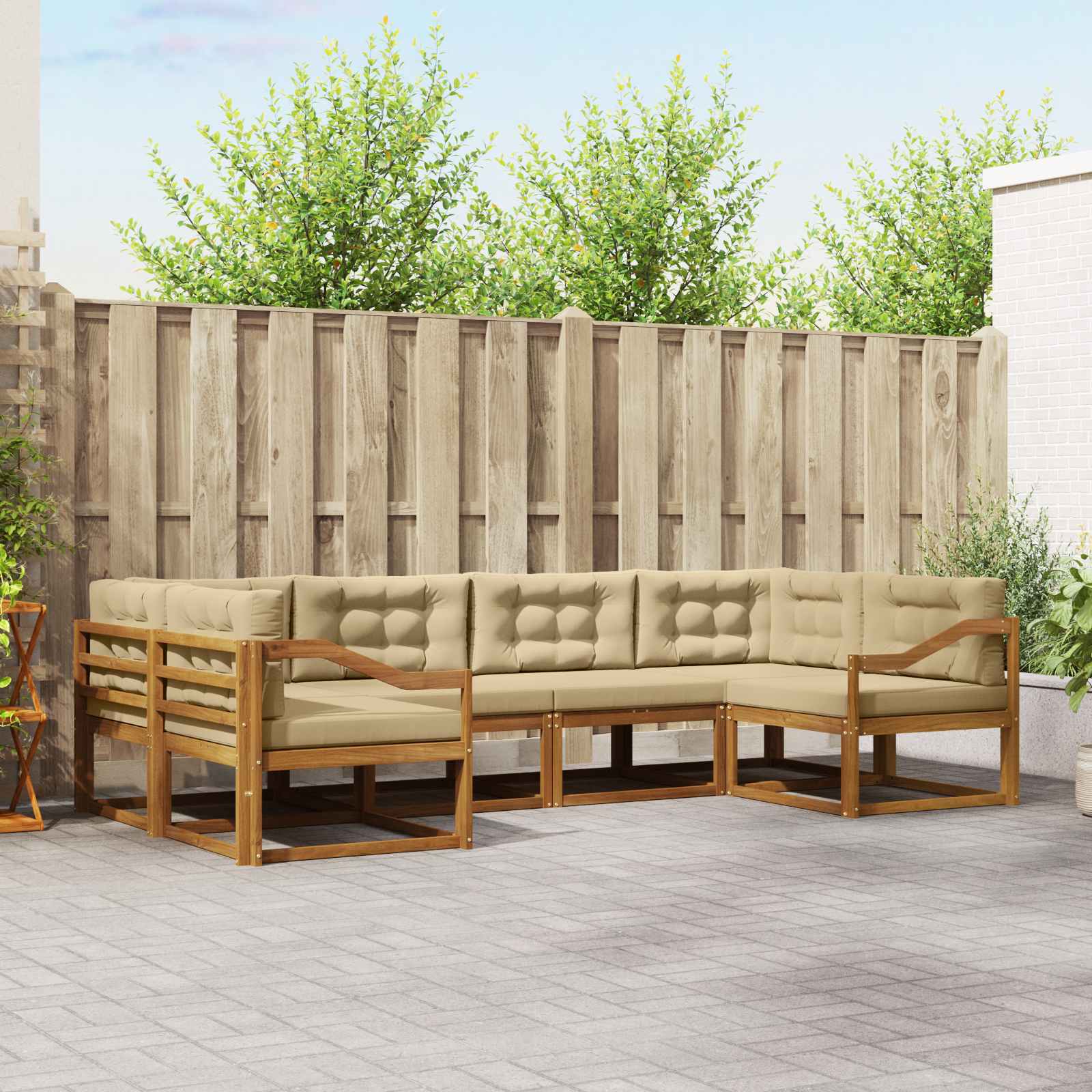 Outdoor-Sofagarnitur 6 stk. Natur und Beige