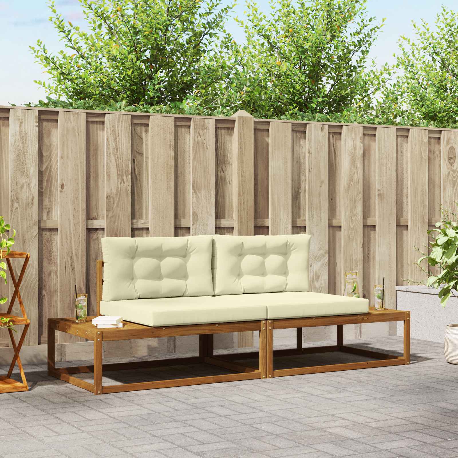 Outdoor-Sofagarnitur Massives Akazienholz und Polyester