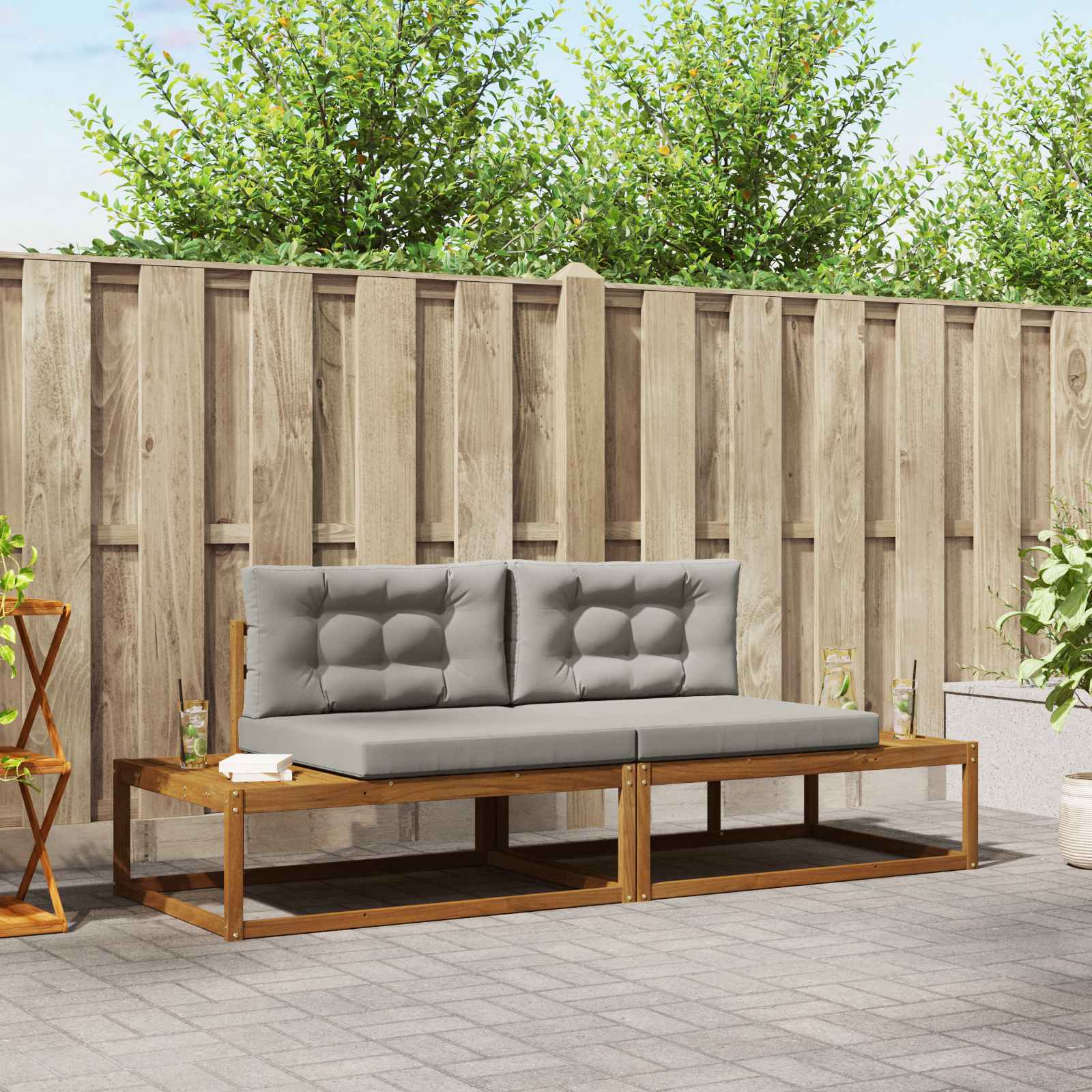 Outdoor-Sofagarnitur Massives Akazienholz und Polyester