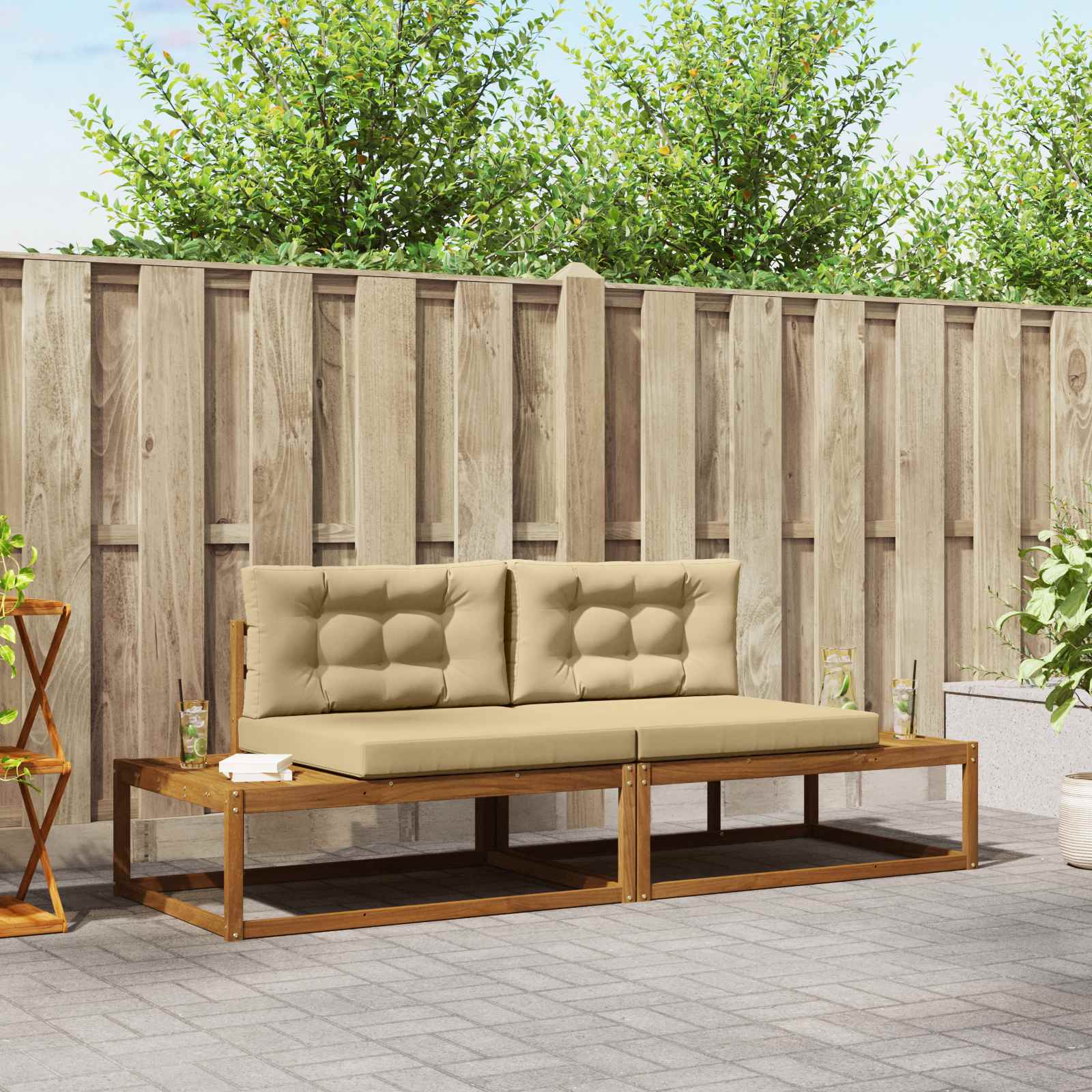Outdoor-Sofagarnitur Massives Akazienholz und Polyester