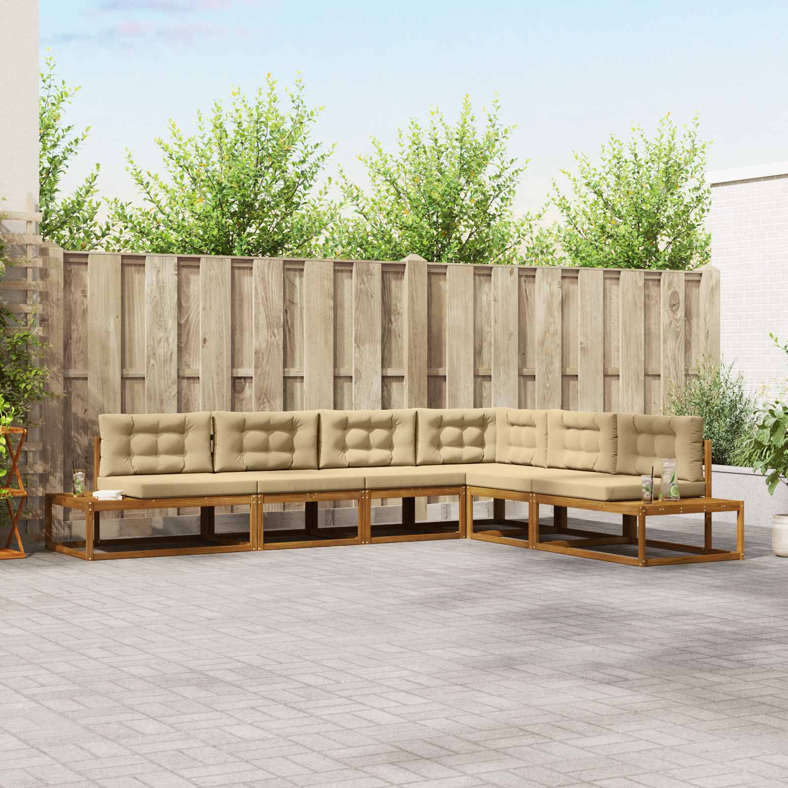 Outdoor-Sofagarnitur 6 stk. Natur und Beige