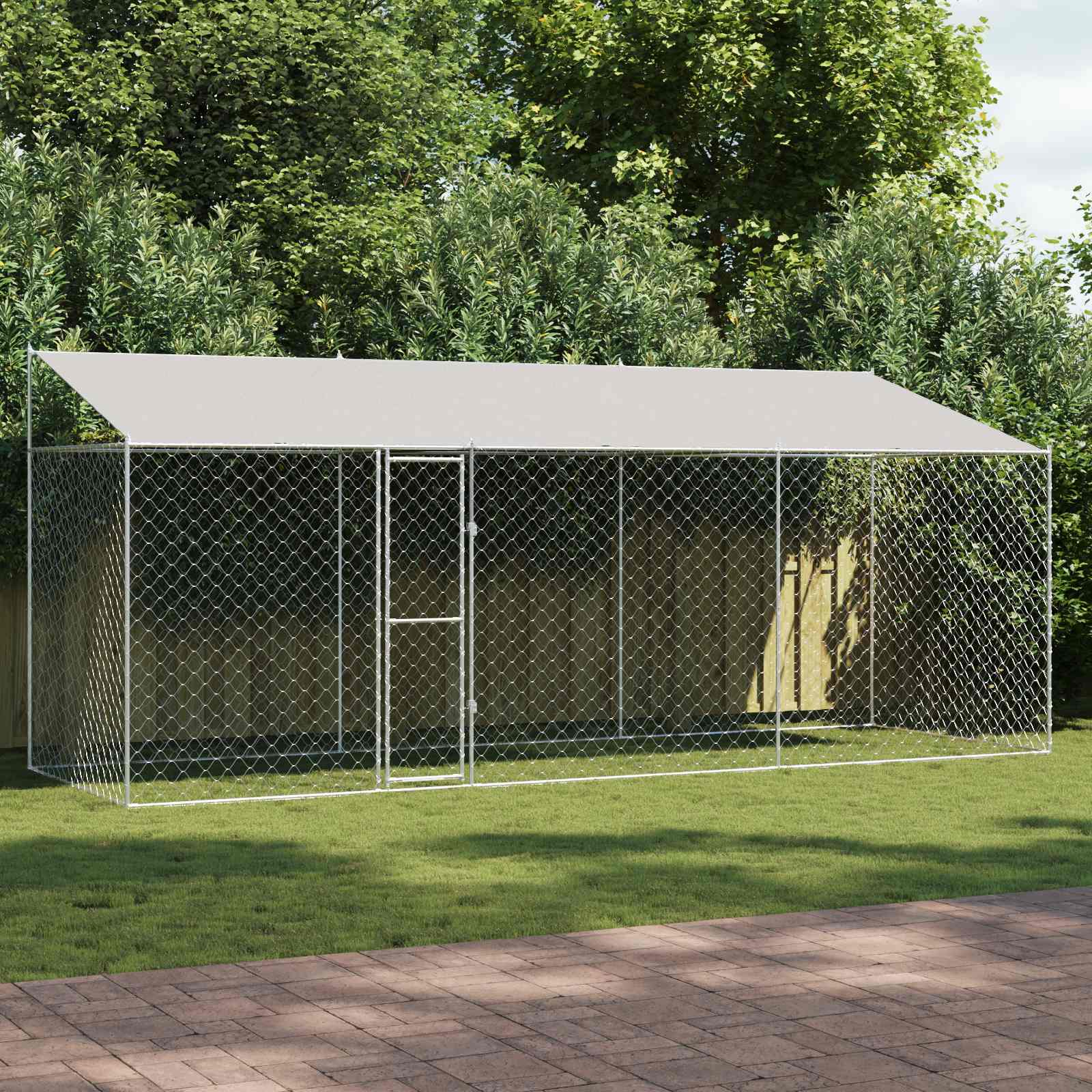 Hundekäfig mit Dach Silber 600 x 200 x 256 cm Stahl und PE