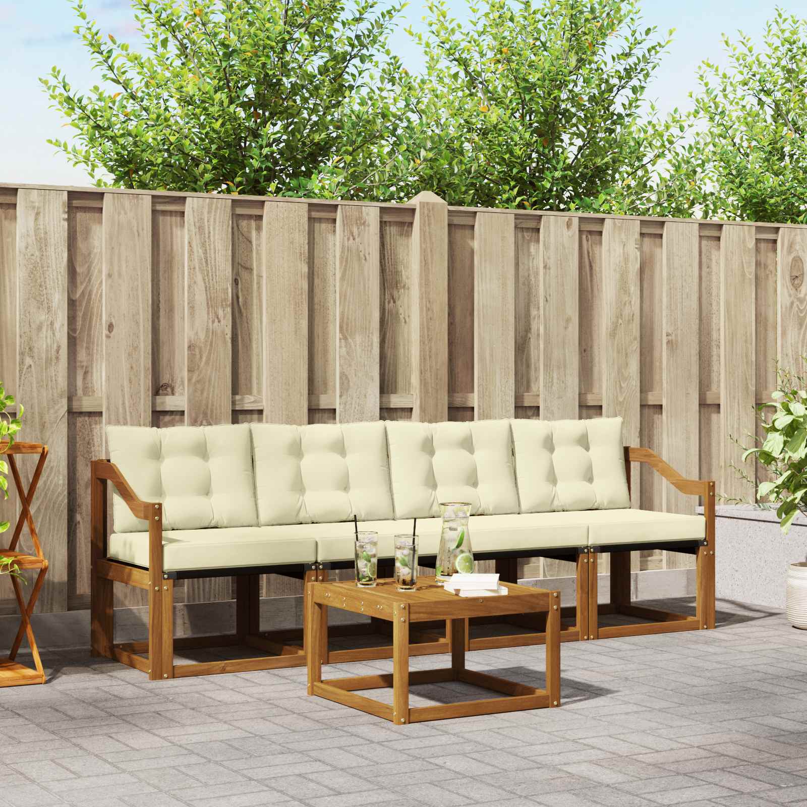 Outdoor-Sofagarnitur 5 stk. Natur und Creme