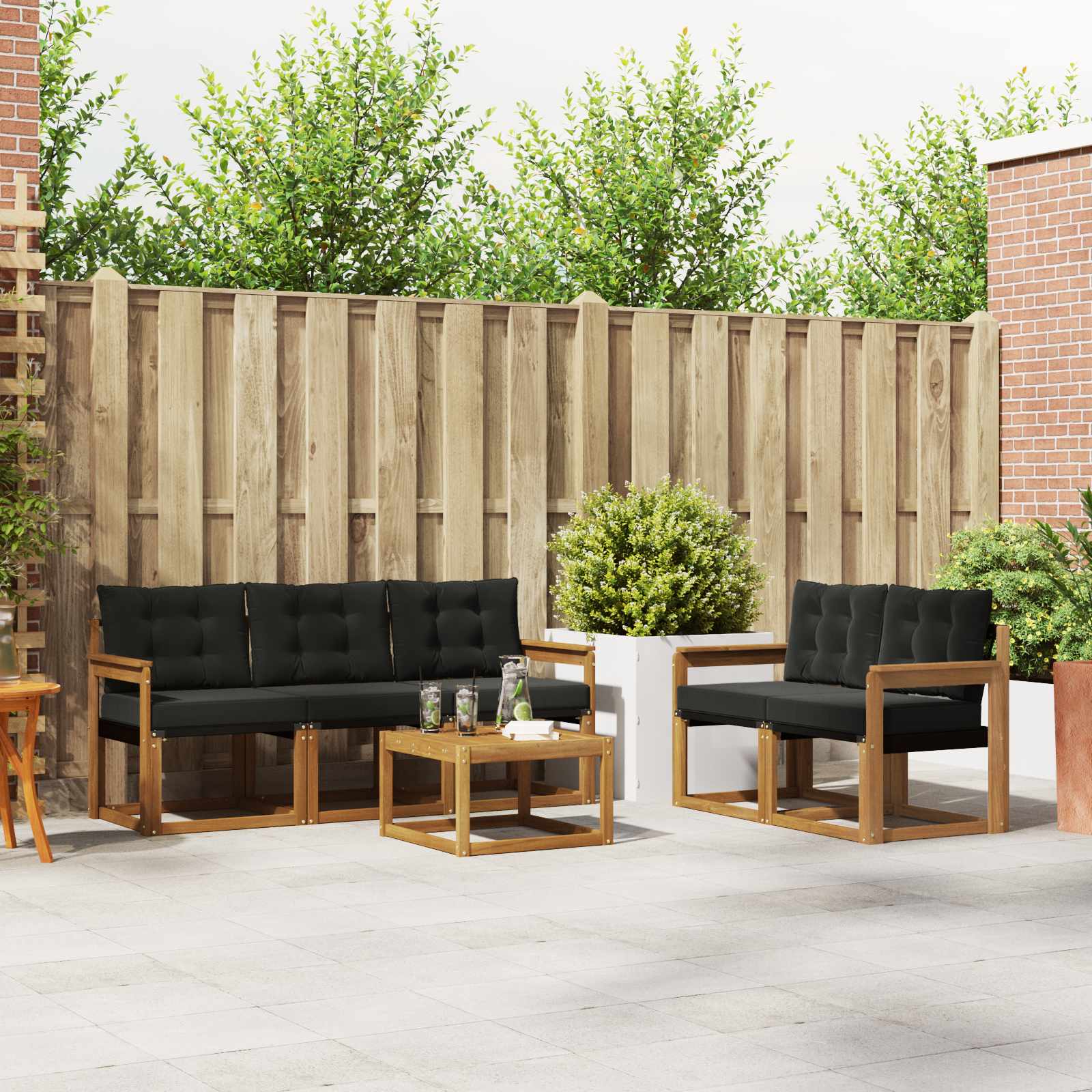 Outdoor-Sofagarnitur 6 stk. Natürlich und Schwarz